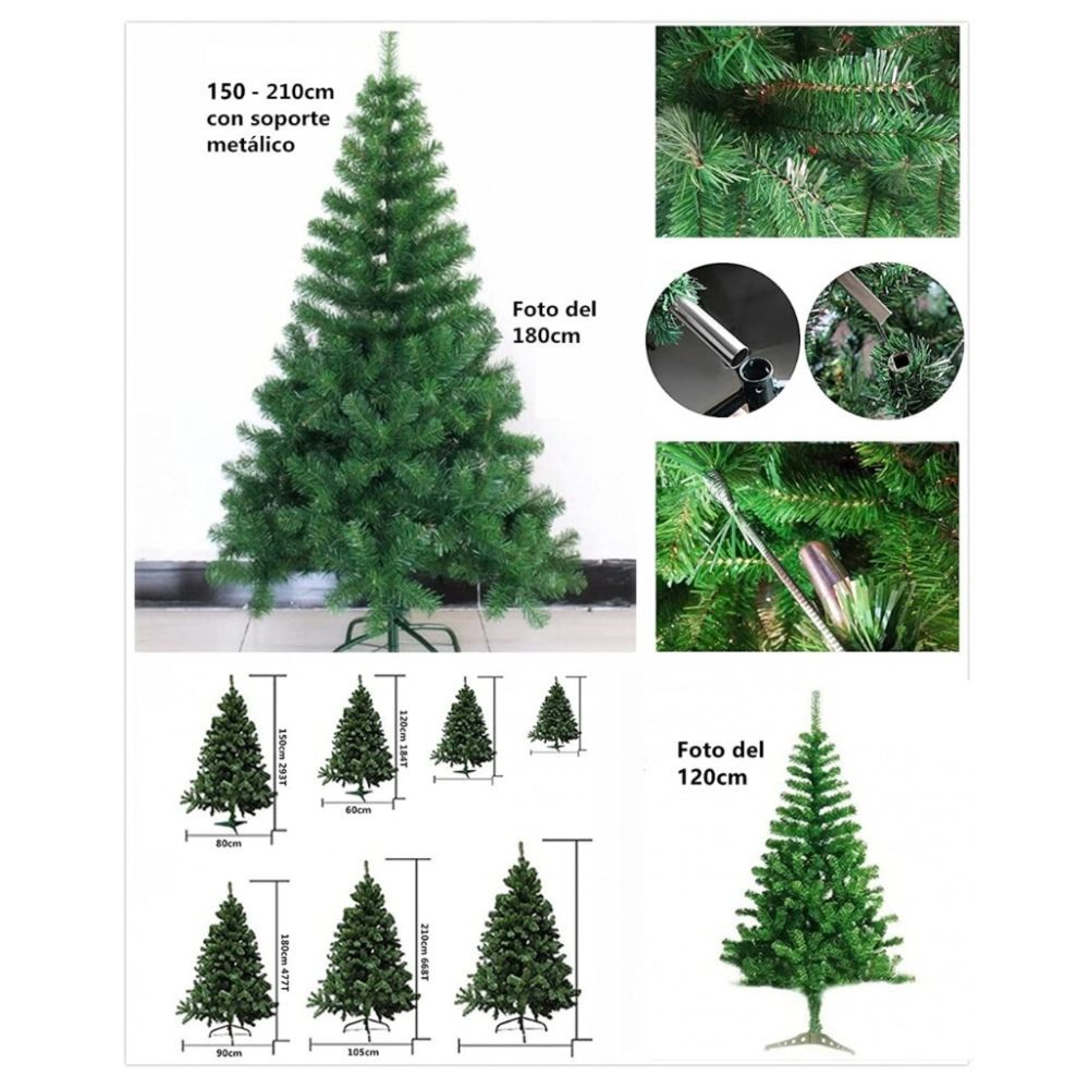 TEMU Árbol de Navidad Artificial C/ , Arboles con Hojas de Espumillón 120cm a 210cm de Primera Calidad, Súper Natural con el Soporte Metálico