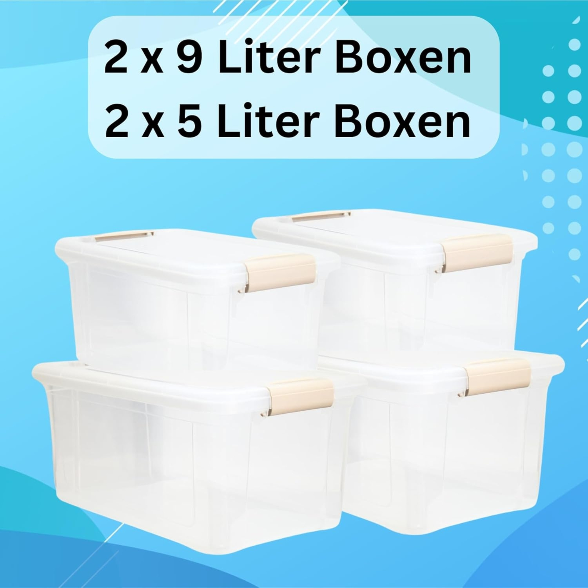 TEMU 4er Set Aufbewahrungsboxen mit Deckel mit 2 Boxen 5Liter + 2 Boxen 9L Volumen , Plastik Boxen stapelboxen transparent mit Klickverschluss,