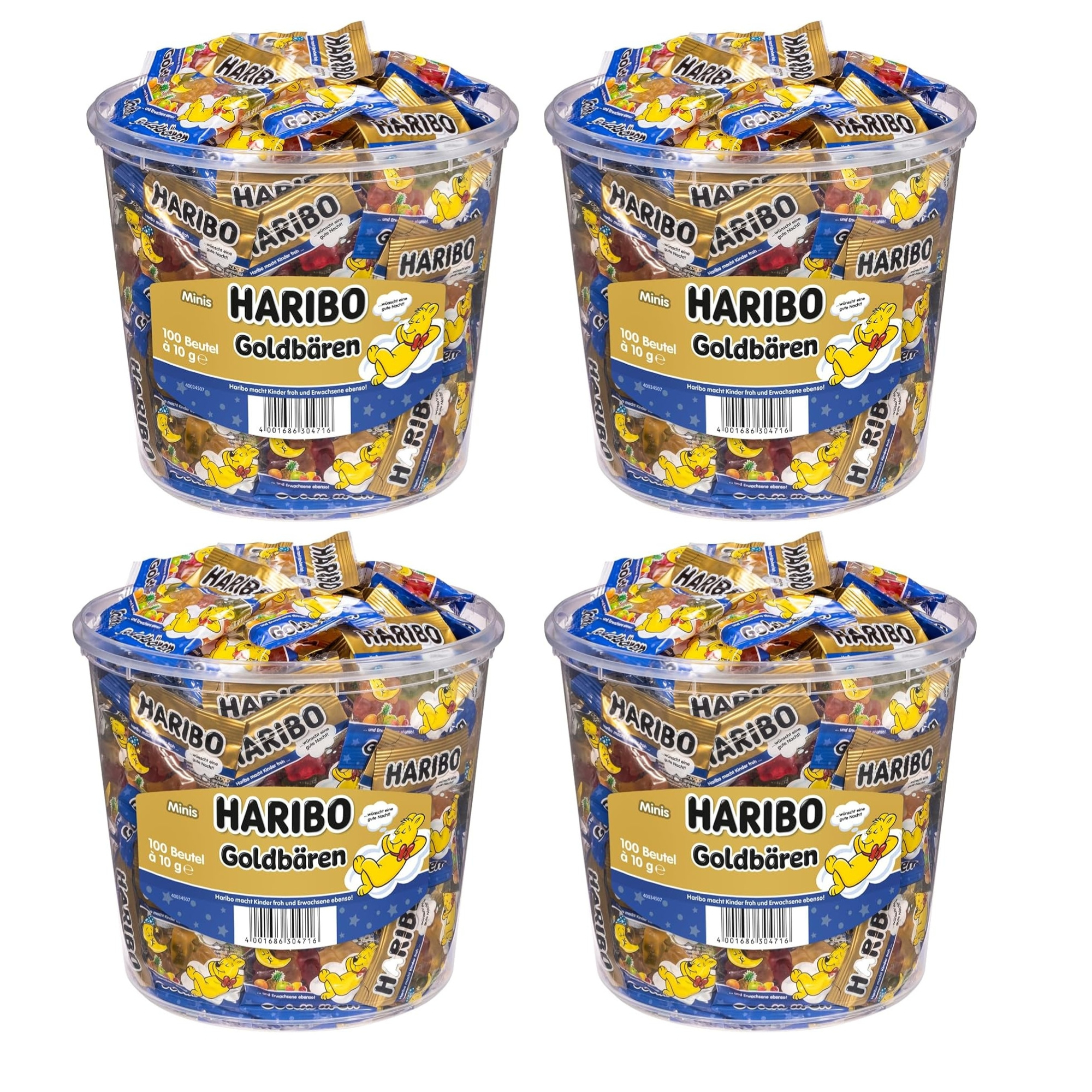 Haribo Good Night Golden Bears, 4 X 100 Mini Bags, 4 X 1kg | Total Content 4kg