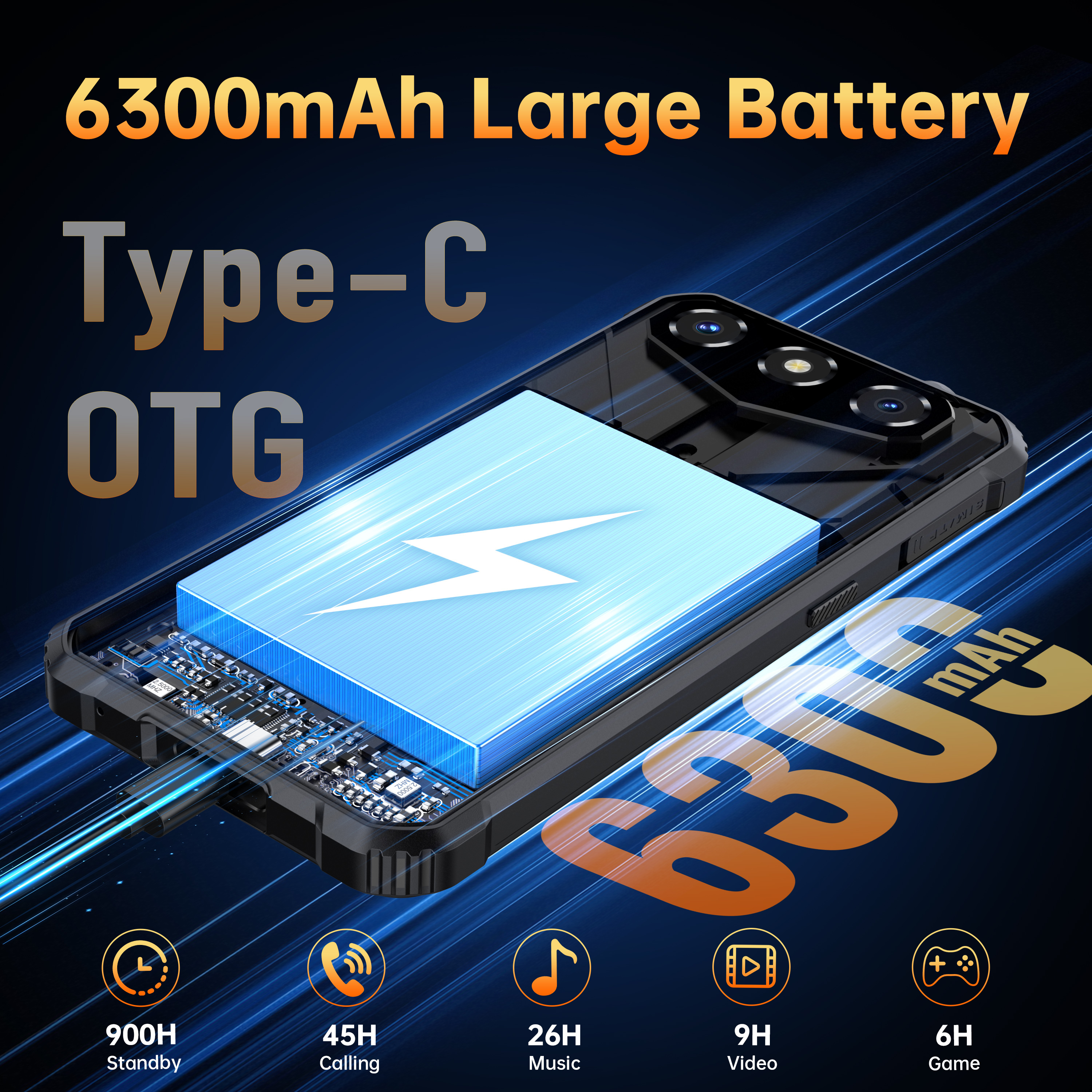 OUKITEL G3 Rugged Smartphone | 16 (4+12)GB RAM+128GB ROM/1TB Expandable | 6300mAh Battery phone | 6.0 inch HD + Corning Glass 5 | Android 14 | IP68/69K Waterproof, 4G Dual,OTG,GPS,2025