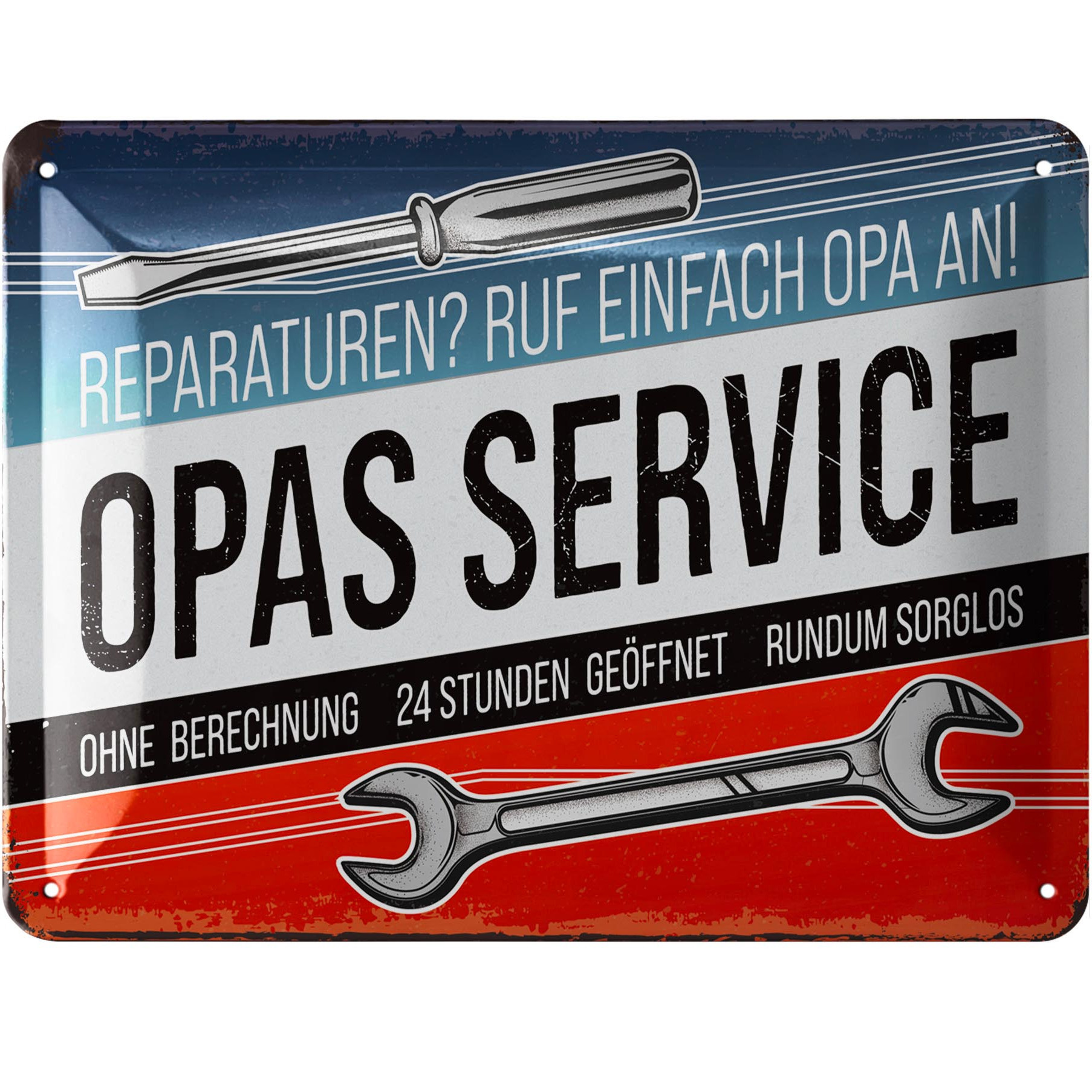 Image of Retro Metal Sign " Service" - Workshop Sign For Grandpa - Birthday Or Father's Day Gift For Grandpas - Funny Retro Decor With Quote - Vintage Metal Sign With Curved Edge, 15x20cm Classic Edition
