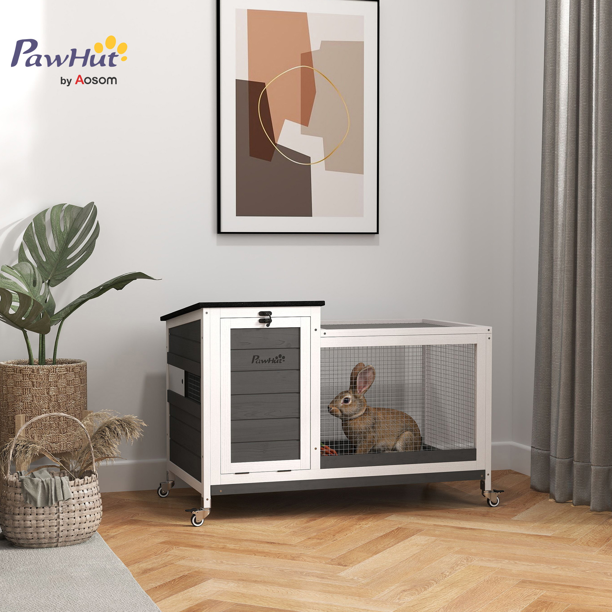 Houten konijnenhok met wielen voor vrije uitloop