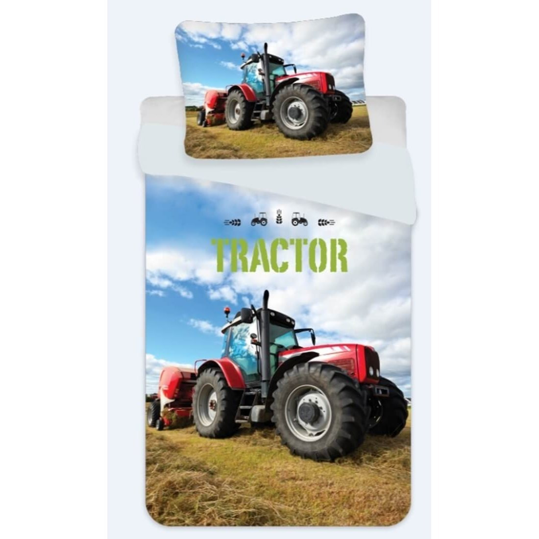 Image of Red Tractor Bedding Set, Duvet Cover 135x200, Pillowcase 80x80, German Size, 100% Cotton, Tractor, Farm, Agricultural Machine