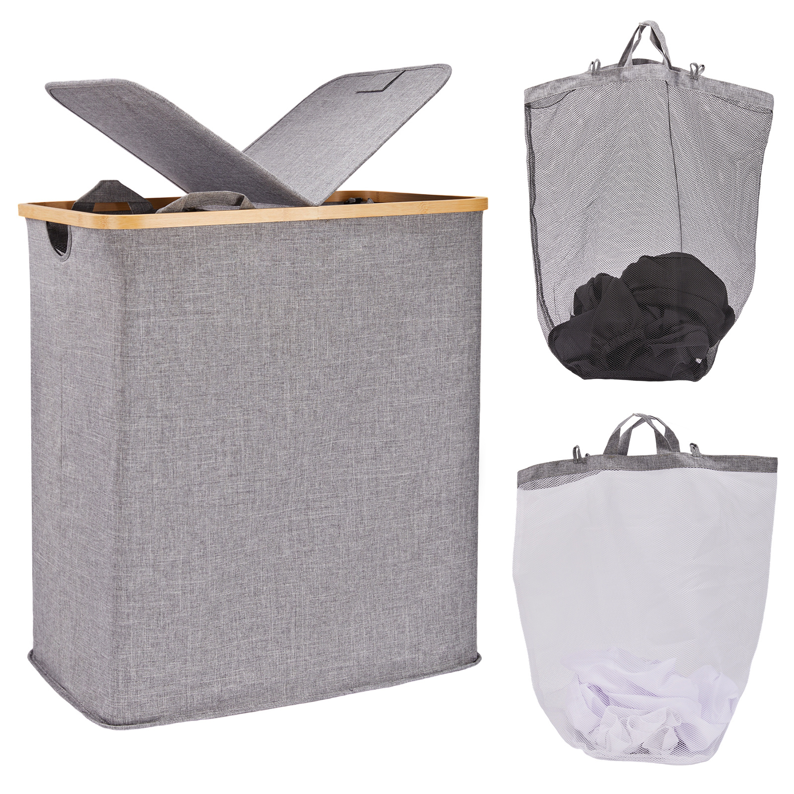 140l lid laundry basket with extra large washing with 2 removable laundry bags