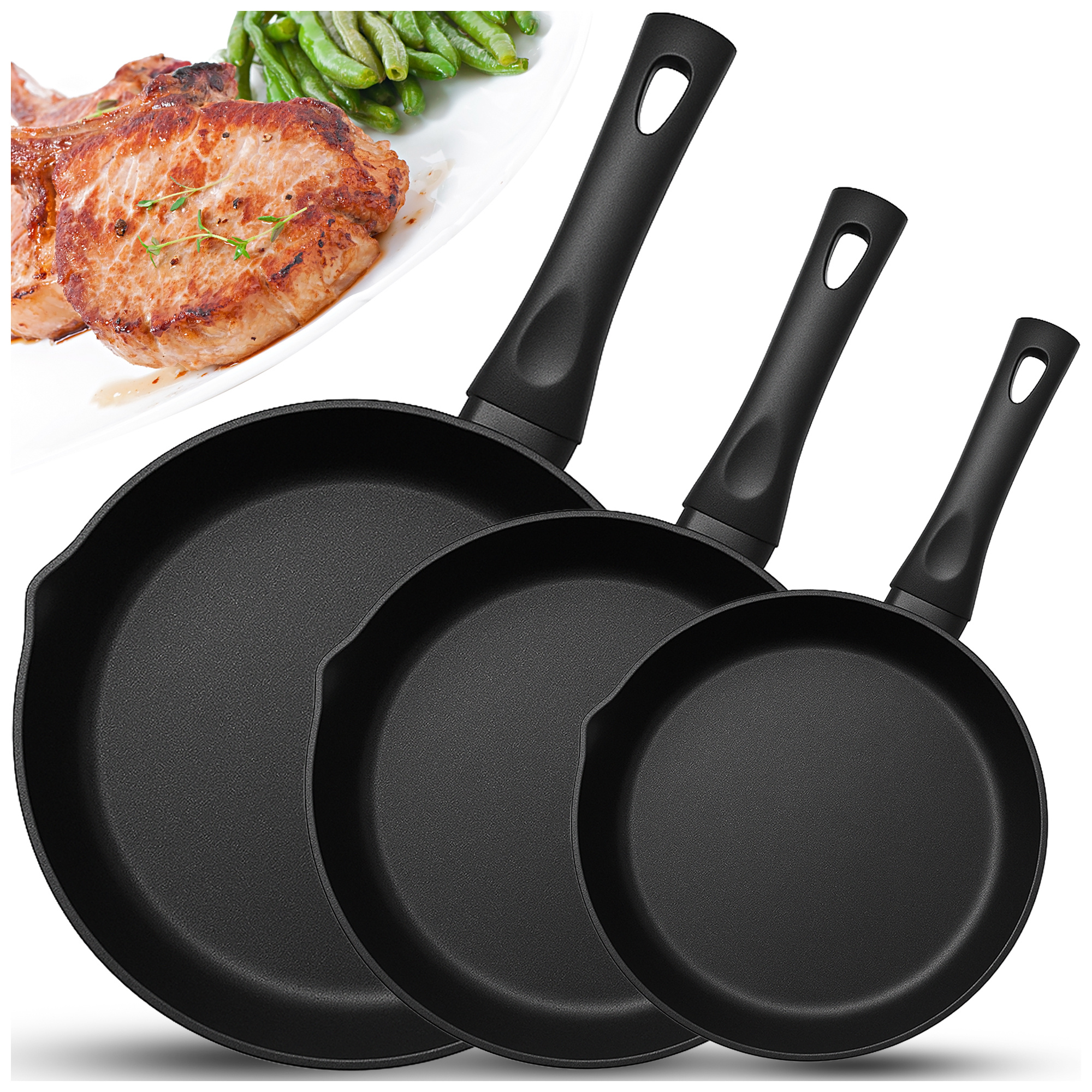 TEMU Frying Pan 3pcs | Set Of 3 Frying Pans / | Induction Cookware Set | Gas Cookware Set | | Kitchen Cookware Set | Frying Pan | Heat-resistant