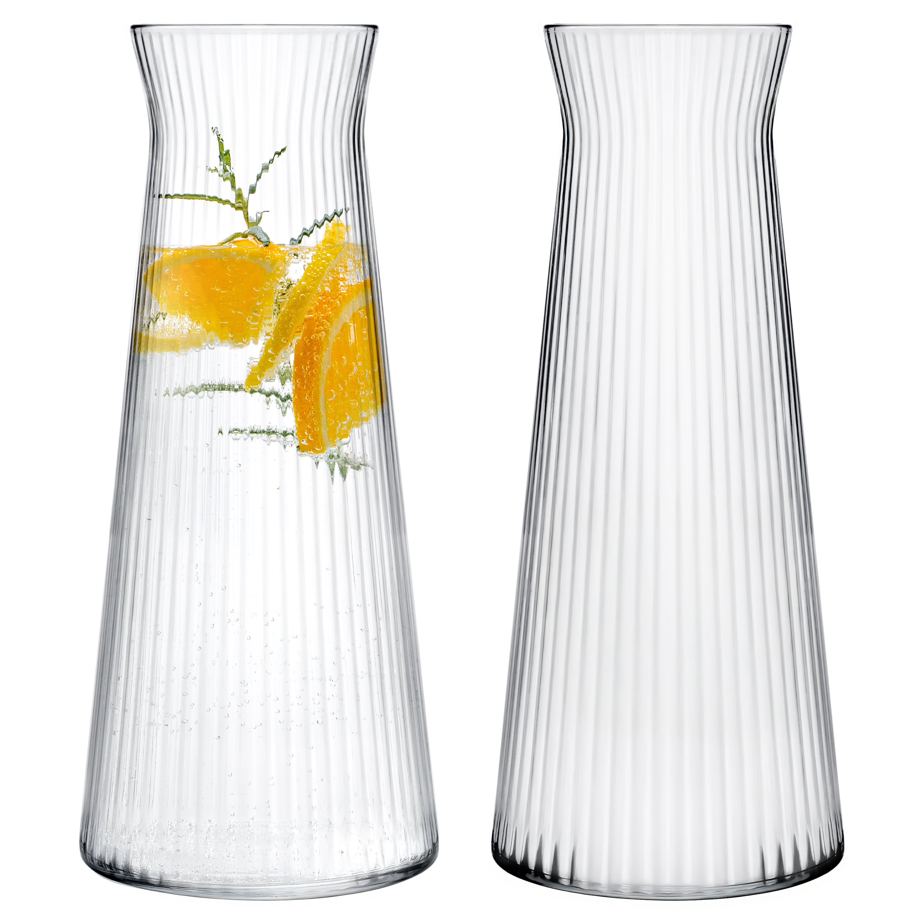 Image of 1l Water Carafe In – , Elegant Design With High-quality Ribbed Glass, Dishwasher Safe & Bpa-free, Carafe For Water, Juice, Beverages, Or As A Vase – In 1, 2, Or 3-piece Sets