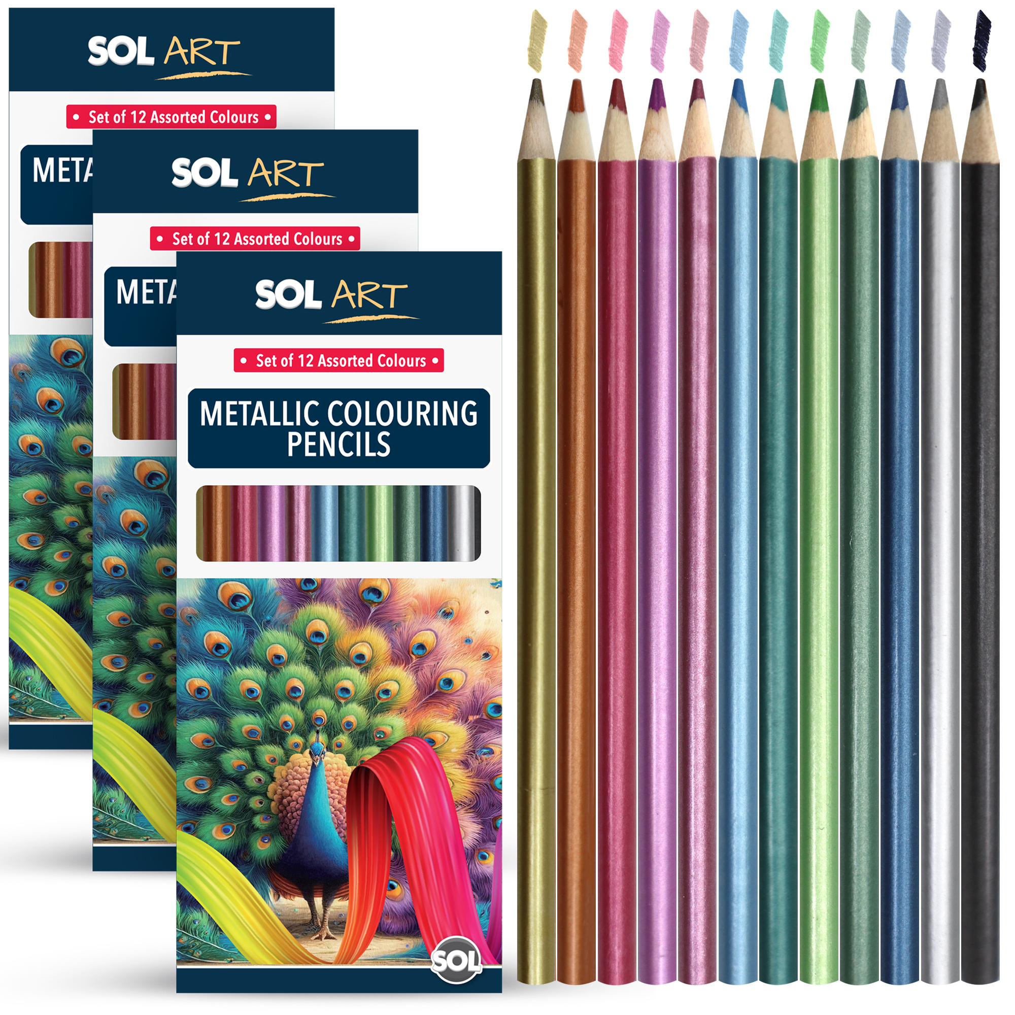 TEMU 36 Pack Metallic Colouring Pencils Set | Vibrant Assorted Colours Drawing & Artist Pencils | Premium Metallic Coloured Pencils For Kids & Adults
