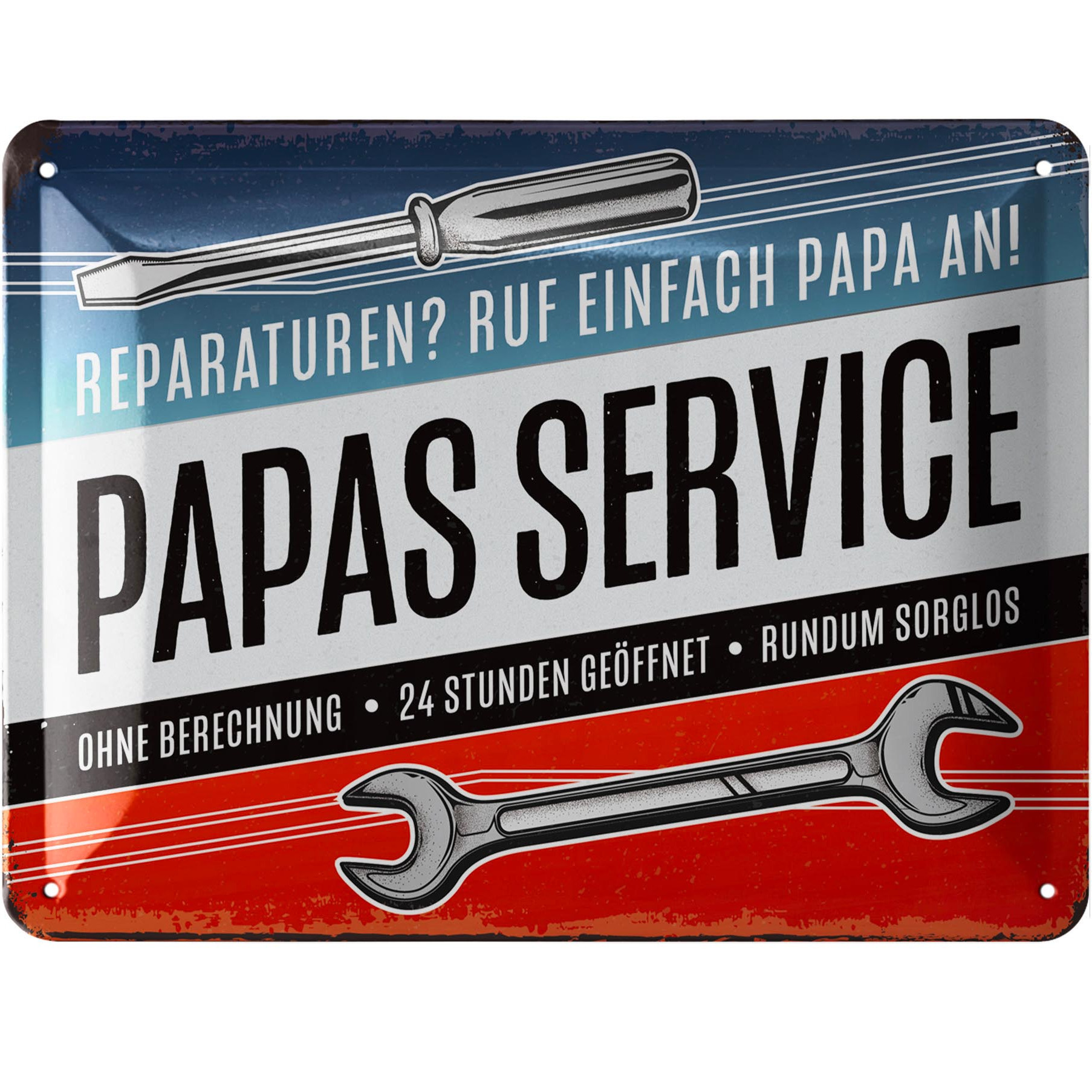 E-shop Blechschild SERVICE - Schild Werkstatt Papa - Geburtstagsgeschenk oder Vatertagsgeschenk Schild für Vater - lustige retro Deko mit Spruch -