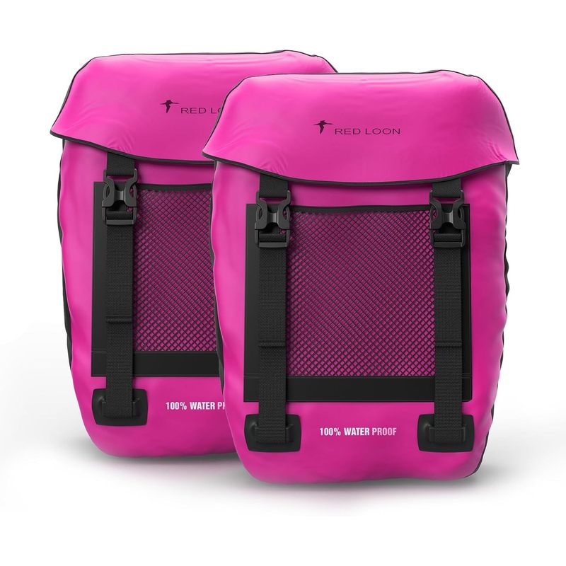 Image of Waterproof Rear Rack Bike Pannier - Durable E-bike Rear Rack Bicycle Bag - Rainproof E-bike Rear Rack Pannier - Pink