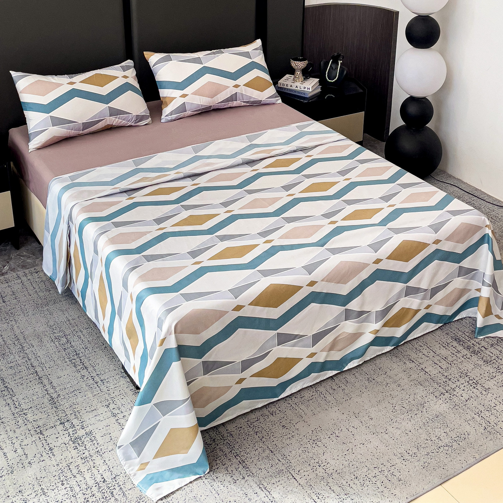TEMU Juego de Sábanas de 3 o 4 Piezas con Estampado, Juego de Cama y Transpirable, Sábana Encimera + Sábana Bajera Ajustable + Fundas de Almohada de