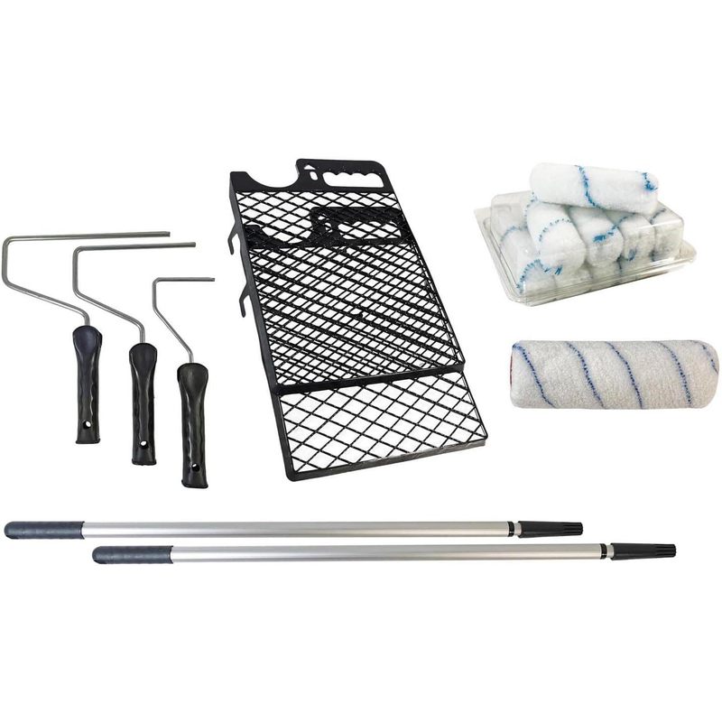 Set With Paint Roller, Paint Roller Roller, Telescopic Pole, Clip Bracket, And Paint Grid - 20 Pieces