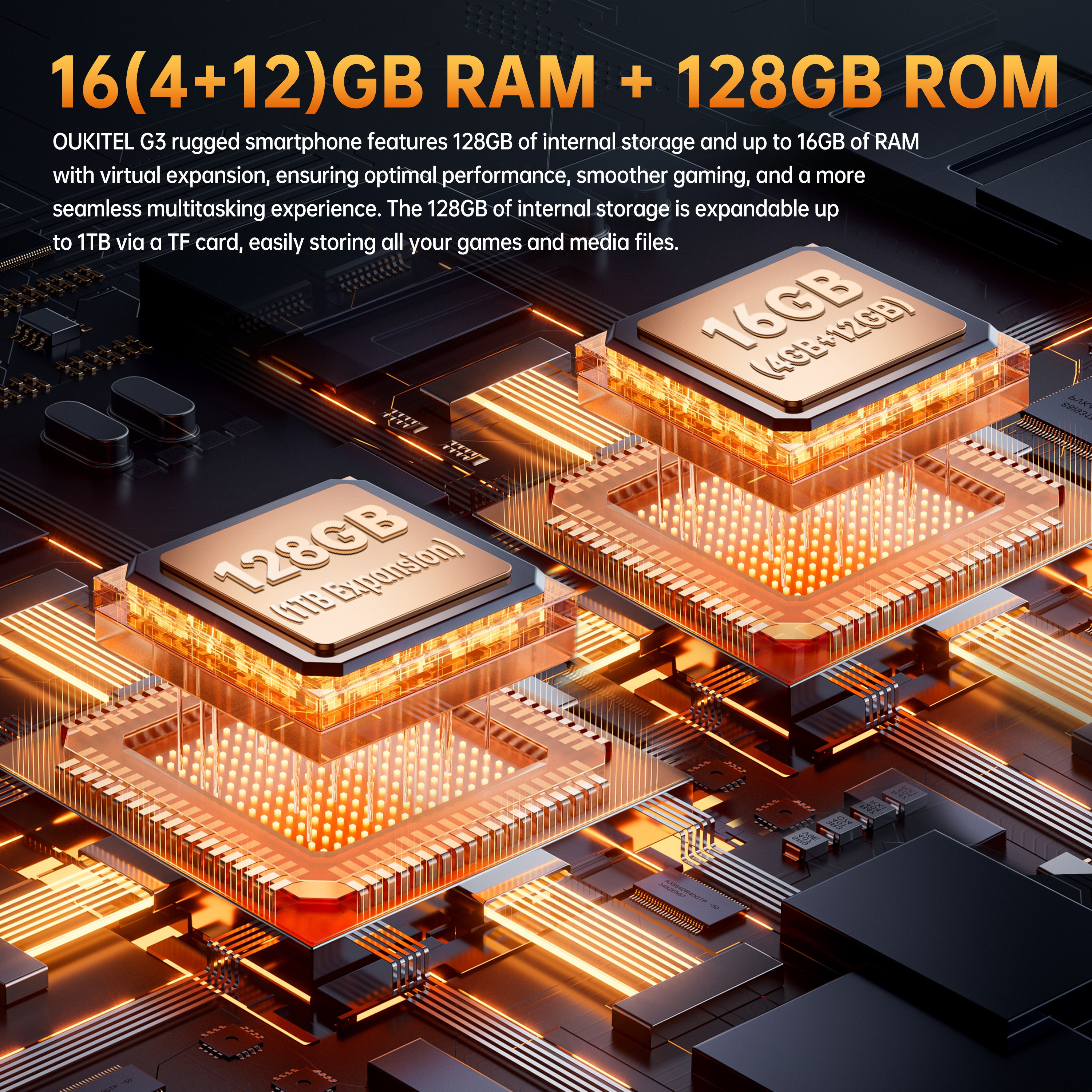 OUKITEL G3 Rugged Smartphone | 16 (4+12)GB RAM+128GB ROM/1TB Expandable | 6300mAh Battery phone | 6.0 inch HD + Corning Glass 5 | Android 14 | IP68/69K Waterproof, 4G Dual,OTG,GPS,2025