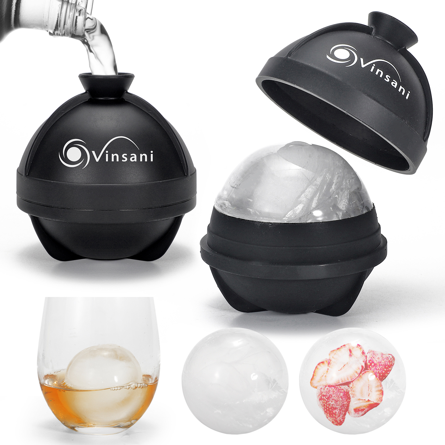 TEMU Vinsani 2 Pack Ice Cube Ball Moulds Reusable Sphere Shaped Ice Ball Maker Makes 2.5 Inch Large For Whiskey & Cocktails