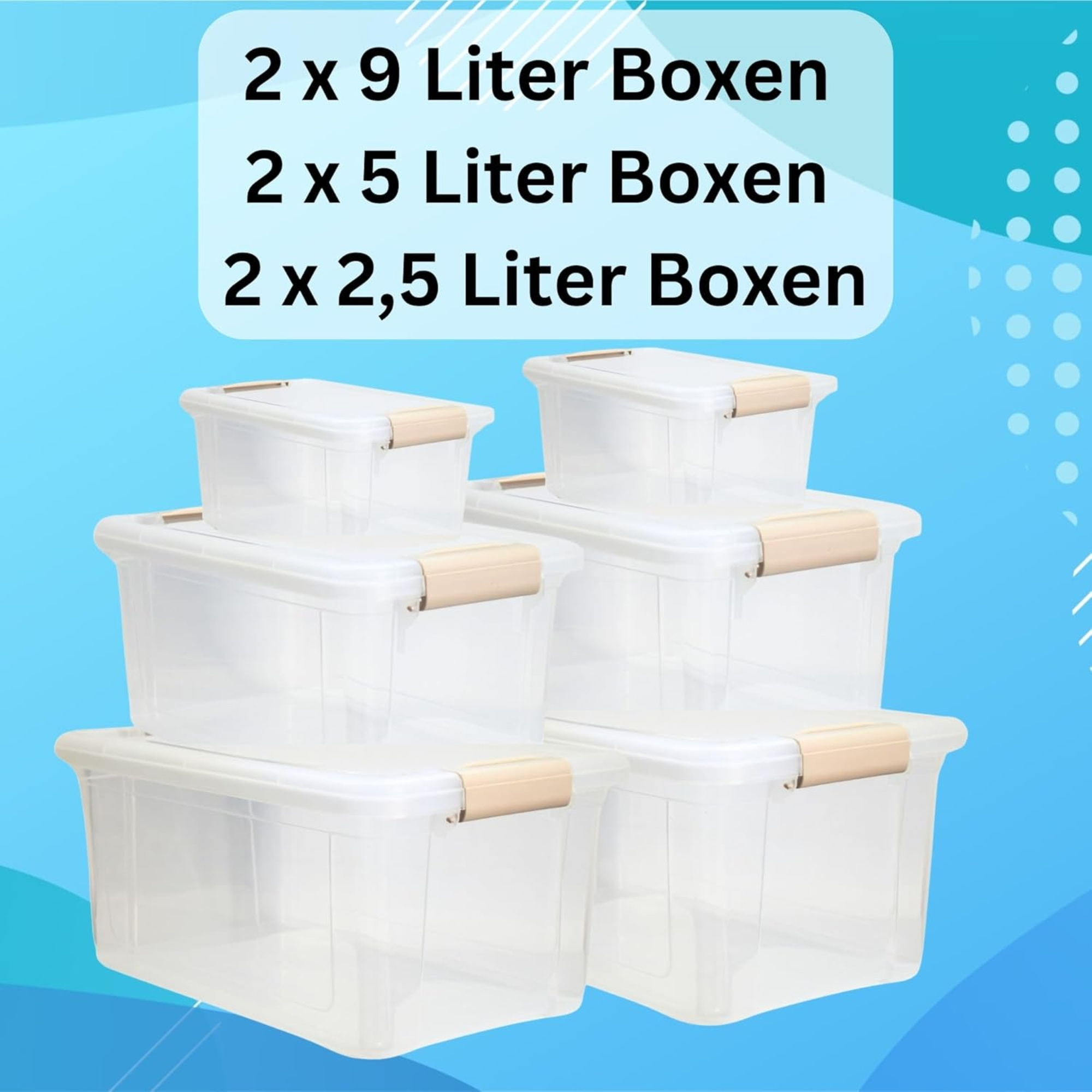 TEMU 6er Set Aufbewahrungsboxen mit Deckel mit 2 Boxen 2,5Liter + 2 Boxen 5Liter + 2 Boxen 9Liter Volumen , Plastik Boxen stapelboxen transparent mit