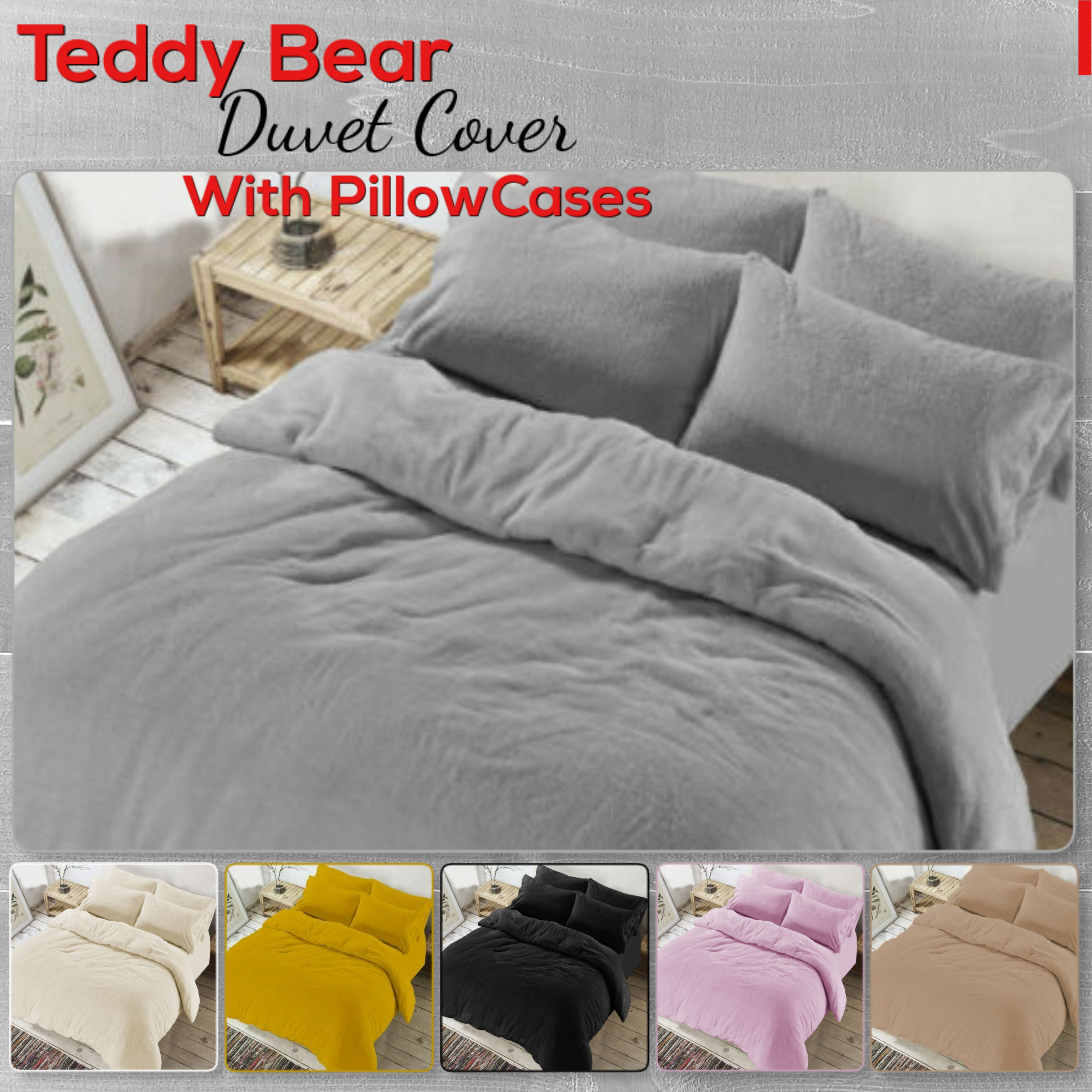 Duvet Cover Teddy Bear Fleece with Pillowcases in Single Double King Super King