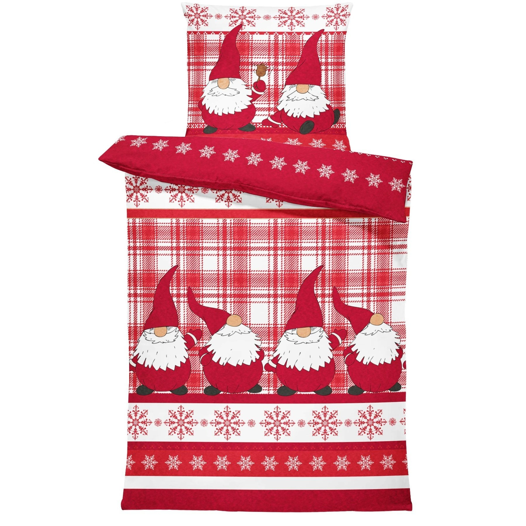 Image of Winter Bedding Gnomes Christmas Christmas Bedding Red White Fleece Fluffy Cozy Warm Soft Bed Sets Including Pillowcase 80x80 Cm With Zipper.