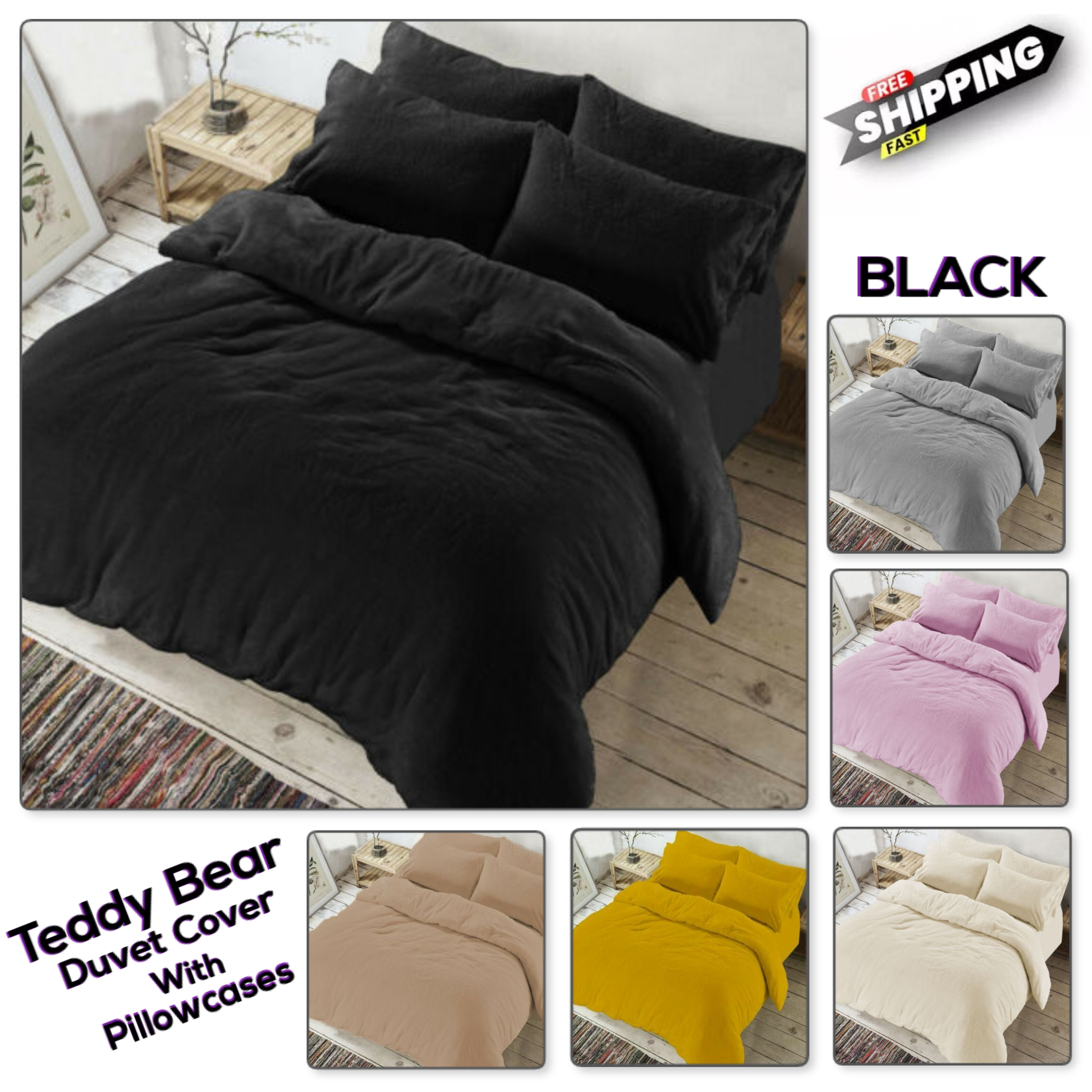 Duvet Cover Teddy Bear Fleece with Pillowcases in Single Double King Super King