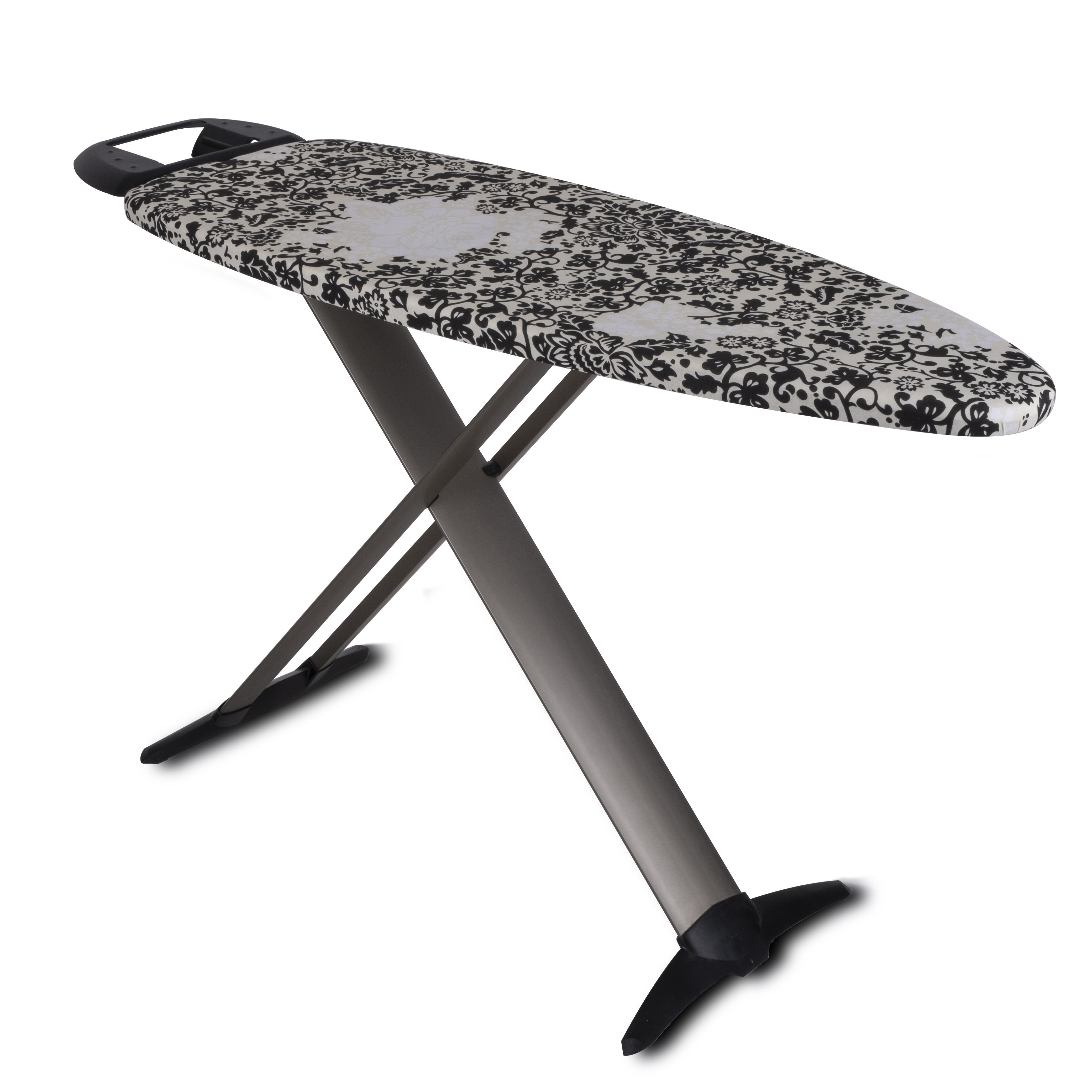 E-shop Klappbares Bügelbrett im Tiffany-Design aus Aluminium, 130x47 cm – Professioneller Bügelwagen mit Bügeleisenablage und Dampfzentrum,