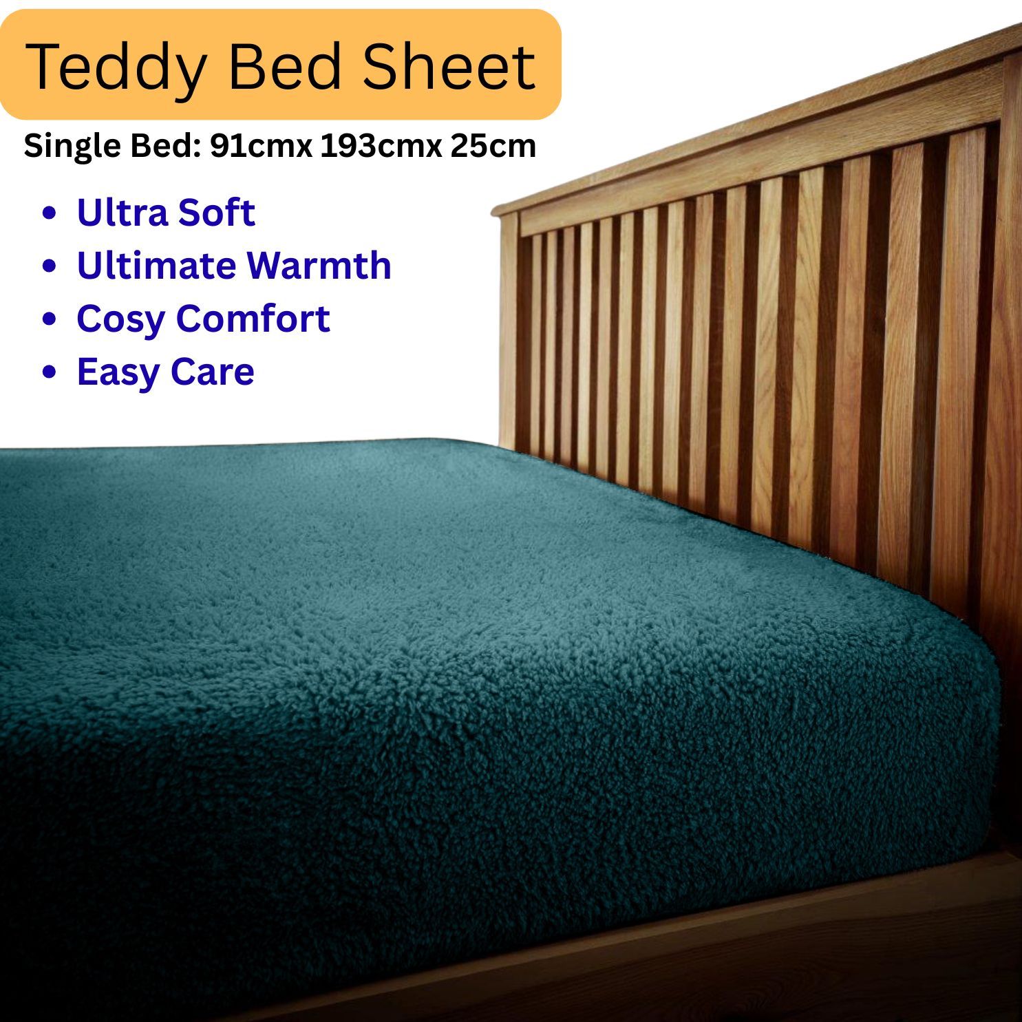 TEMU Luxury Teddy Brushed Fleece Fitted Sheet Green | Bed Linen With Elastic Corners 25cm Deep Pocket | Plain Dyed Super Soft And Winter Bedding |