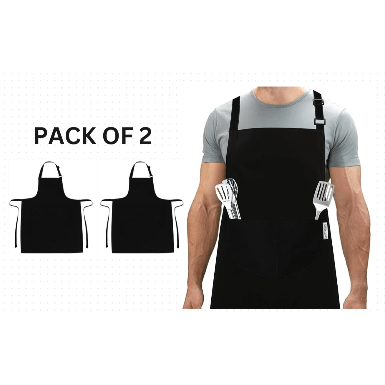 TEMU Pack Of Size Chef Aprons - Unisex Professional Aprons With 2 Pockets, Durable Polyester, Adjustable Straps & For Cooking, Baking, Work - Black,