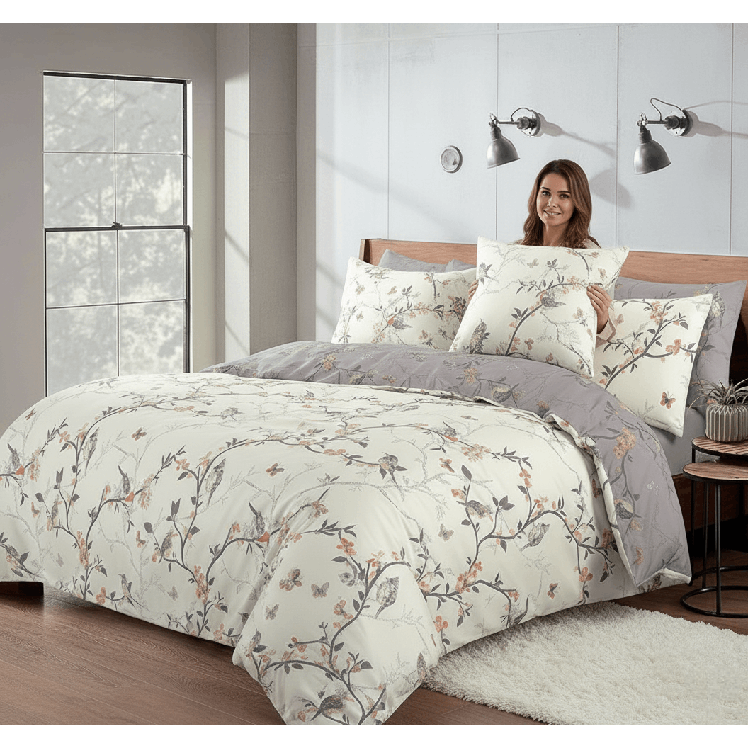 TEMU 3pcs Caramel Flower Duvet Cover Set - Premium Floral Duvet Cover With Pillow Cases Super Bedding Sets Breathable Reversible Grey Quilt Covers,