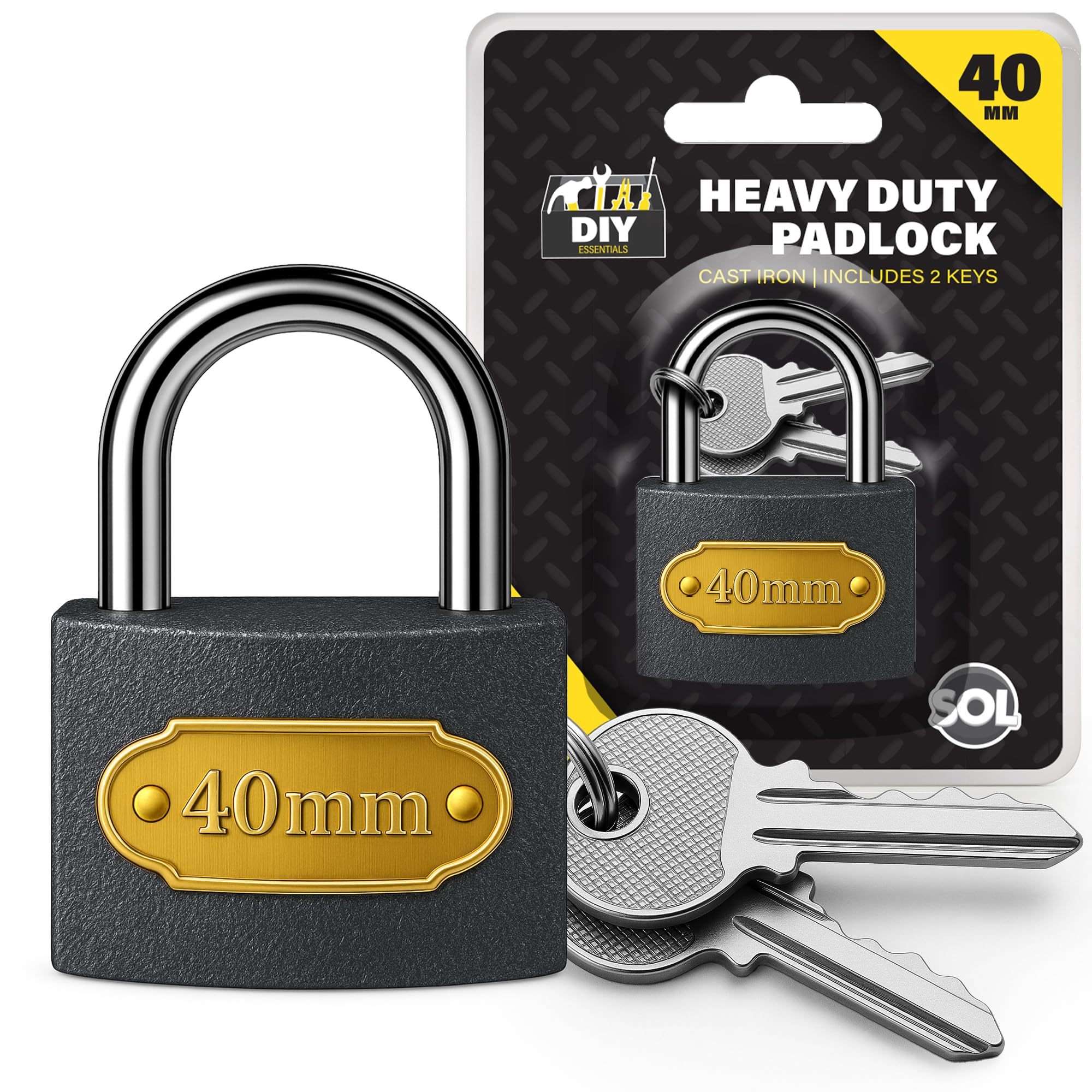 TEMU 2 Pack Heavy Duty Padlocks With Keys | 40mm Outdoor Security Locks With Hardened Steel Shackles | Weatherproof Rust-resistant Padlocks For Shed,