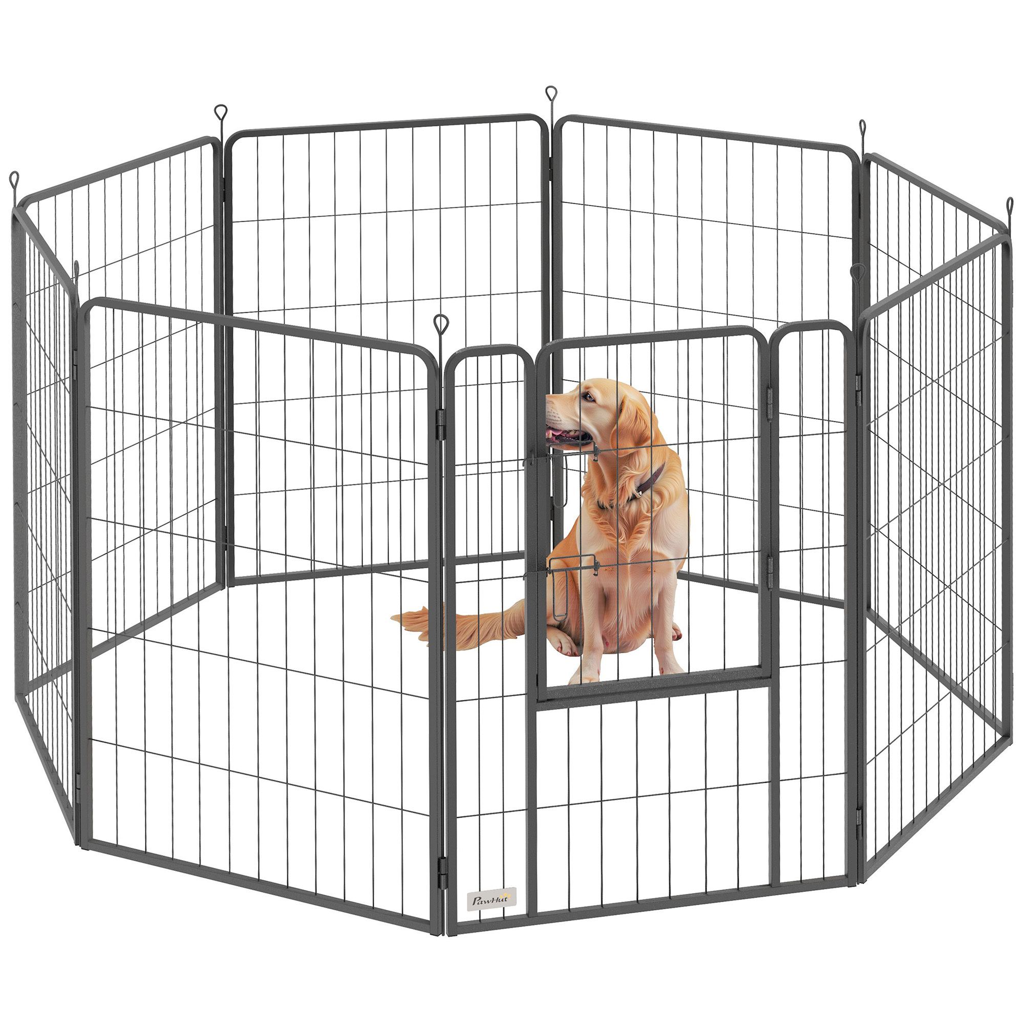 TEMU PawHut Parque para Perros de 8 Paneles de 100 cm , Vallas para Perros de Acero Resistente Plegable, con Puerta, para Interior y Exterior, Negro
