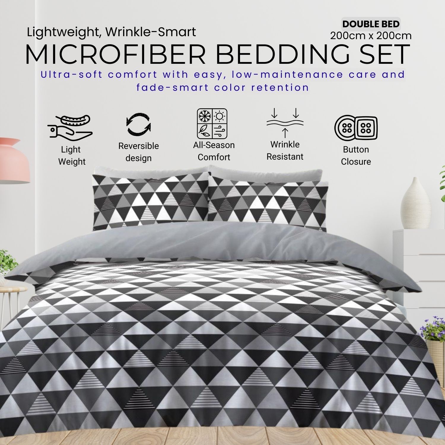 TEMU Luxury Microfiber Duvet Cover Bedding Set With Pillow Cases | Lightweight, & Wrinkle-resistant Comforter Cover Featuring Modern Geometric