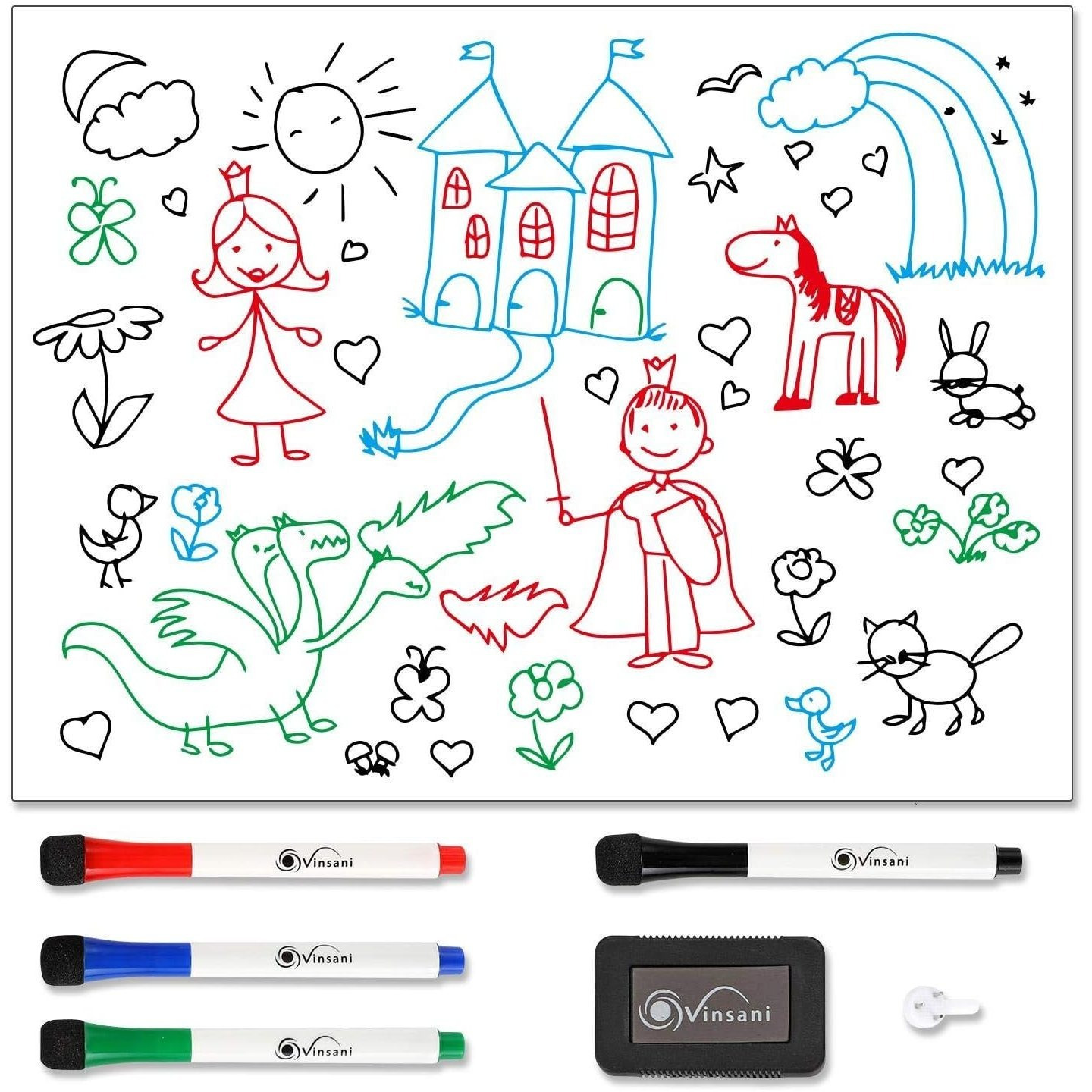 TEMU Vinsani Whiteboard 60 X 90 Cm Size - , Lists, , Menus For Home, School, Office And Kitchen Use With Magnetic Dry Wipe Pens And Magnetic Eraser