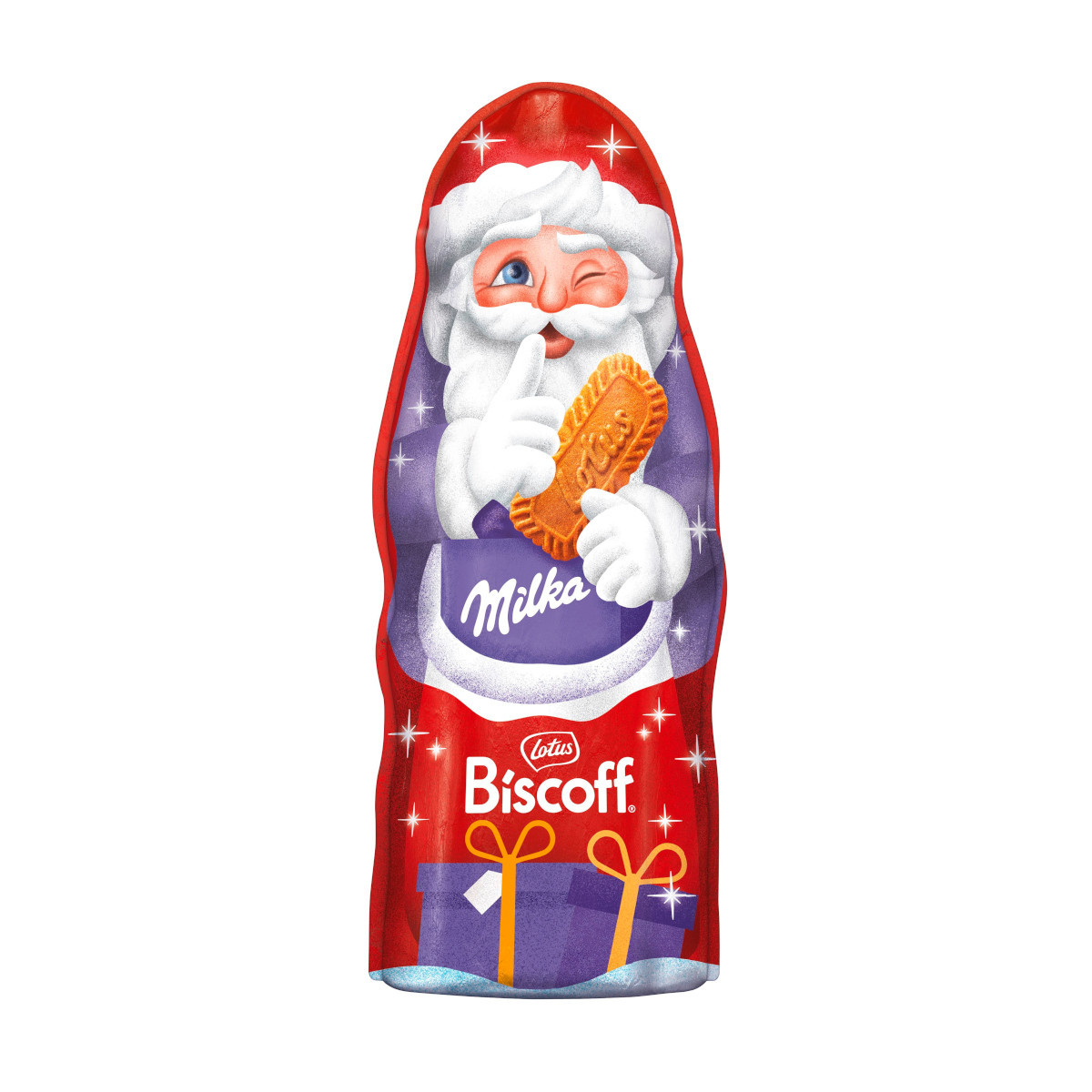Image of Milka Christmas Man Biscoff Alpine Milk Chocolate Package 95g