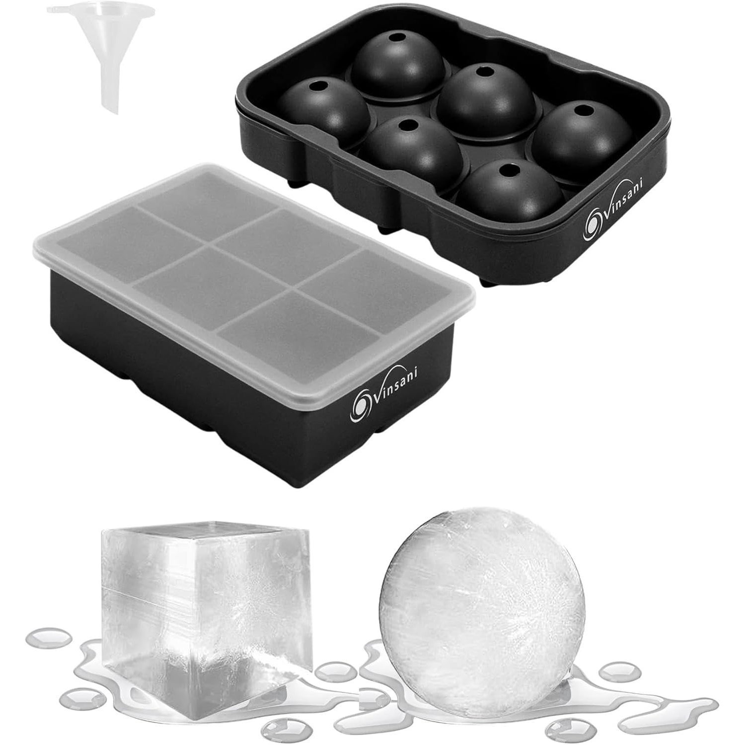 TEMU Vinsani 2 Pack Ice Cube Tray With Removable Lid Easy-release Silicone Flexible Ice Ball Mould And Square Ice Cube Maker Lfgb Certified And Bpa