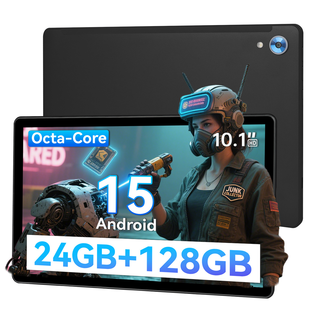 10.1 Inch Android 15 Tablet, Android Tablet, 24 (4+20)GB RAM, 128GB ROM,1TB Expandable, Face lD Unlock, Octa-Core, 5000mAh Battery, 5MP+8MP Dual Cameras, Tablet Only/Tablet with Keyboard,Mouse,Case,Stylus pen, NEWEST Tablet, Christmas gift, Halloween gift, Black