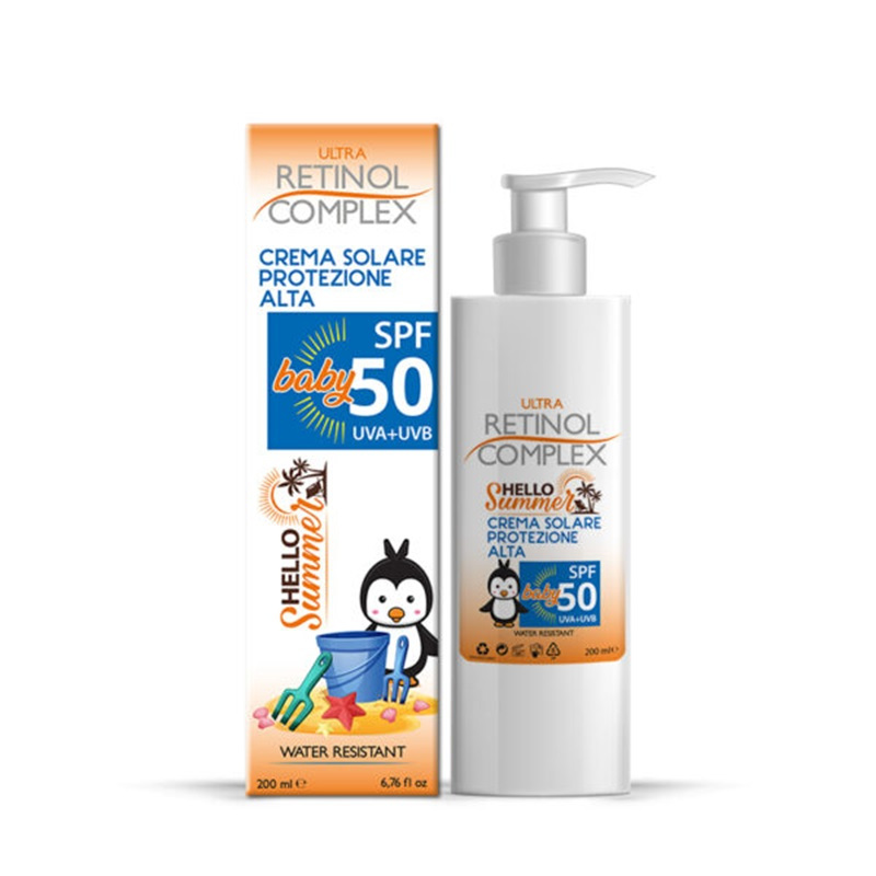 Visoka zaštita od sunca SPF 50, vodootporna krema za bebe, zdrav ten, Hello Summer, Ultra Retinol kompleks