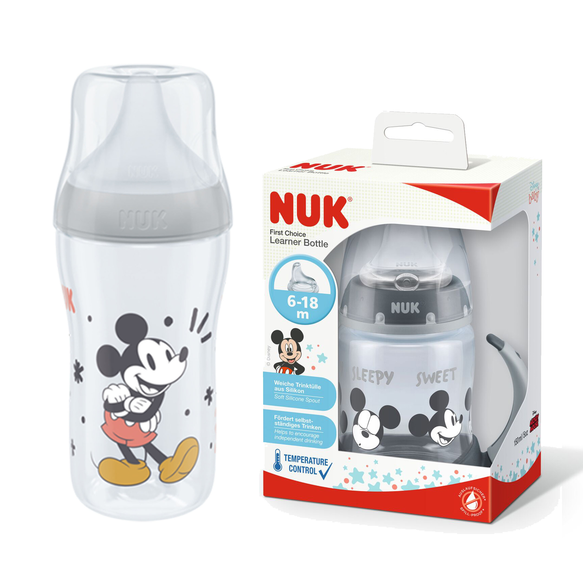 Nuk Mouse Baby Bottle 260ml With Teat & Nuk Puuh Learner Bottle 150ml