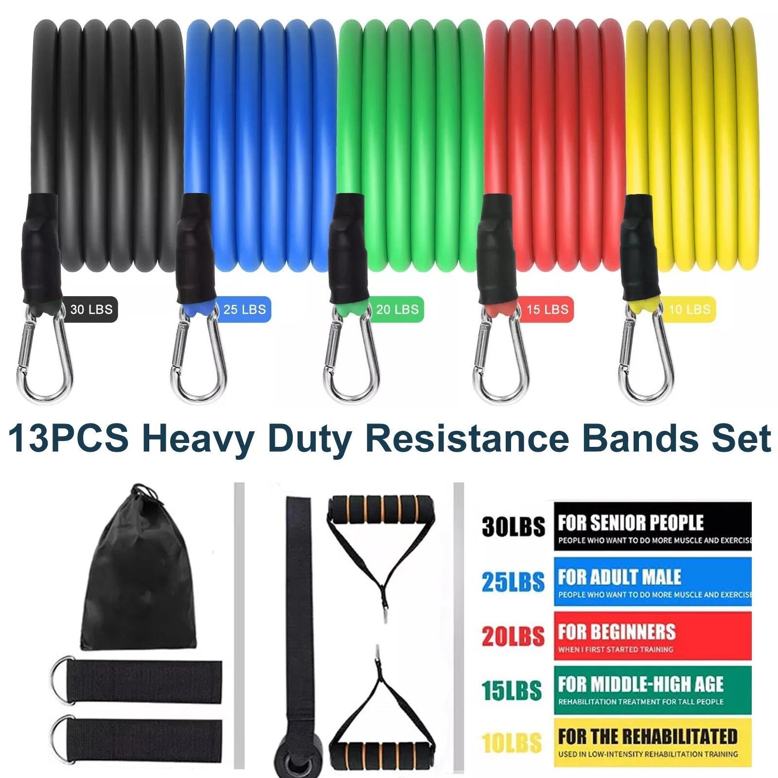 TEMU Exercise Resistance Bands, 13 Piece Fitness Stretch Bands Set With 5 Stretch Tubes 2 Foam Handles 2 Ankle Straps 1 Door Anchor O Ring And
