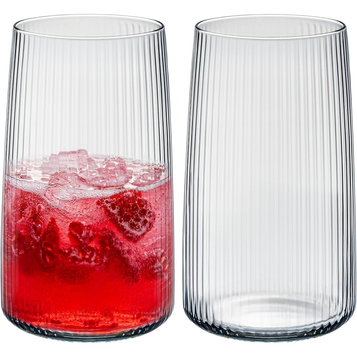 Image of Glass Set 6pcs 480 Ml - , Elegant Drinking Glasses With Ribbed Structure, And , Safe For Daily Use, Lightweight In , Versatile For Water, Juice, Lemonade And S, Dishwasher Safe.
