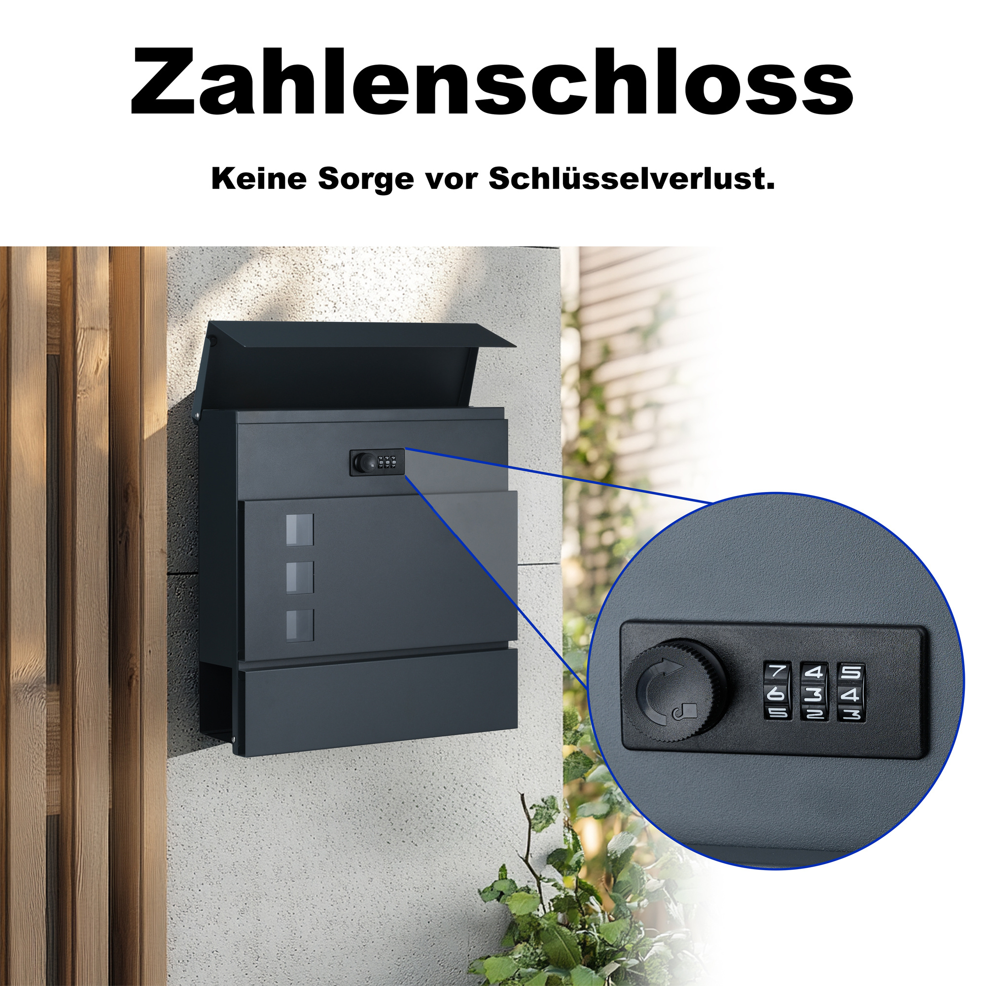 Mailbox With Combination Lock, Code Lock Mailbox, Wall-mounted Mailbox With Newspaper Compartment, , 10 X 31 X 33 Cm