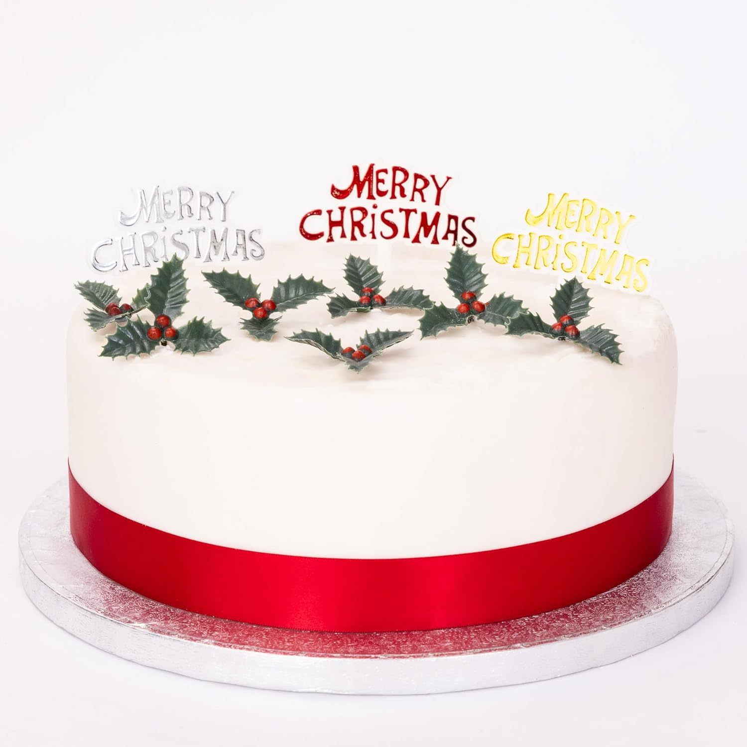 TEMU Evelay Merry Christmas Cake Decorations | 3 "merry Christmas" Signs & 6 Holly Picks | & Cupcake Toppers For Festive Baking