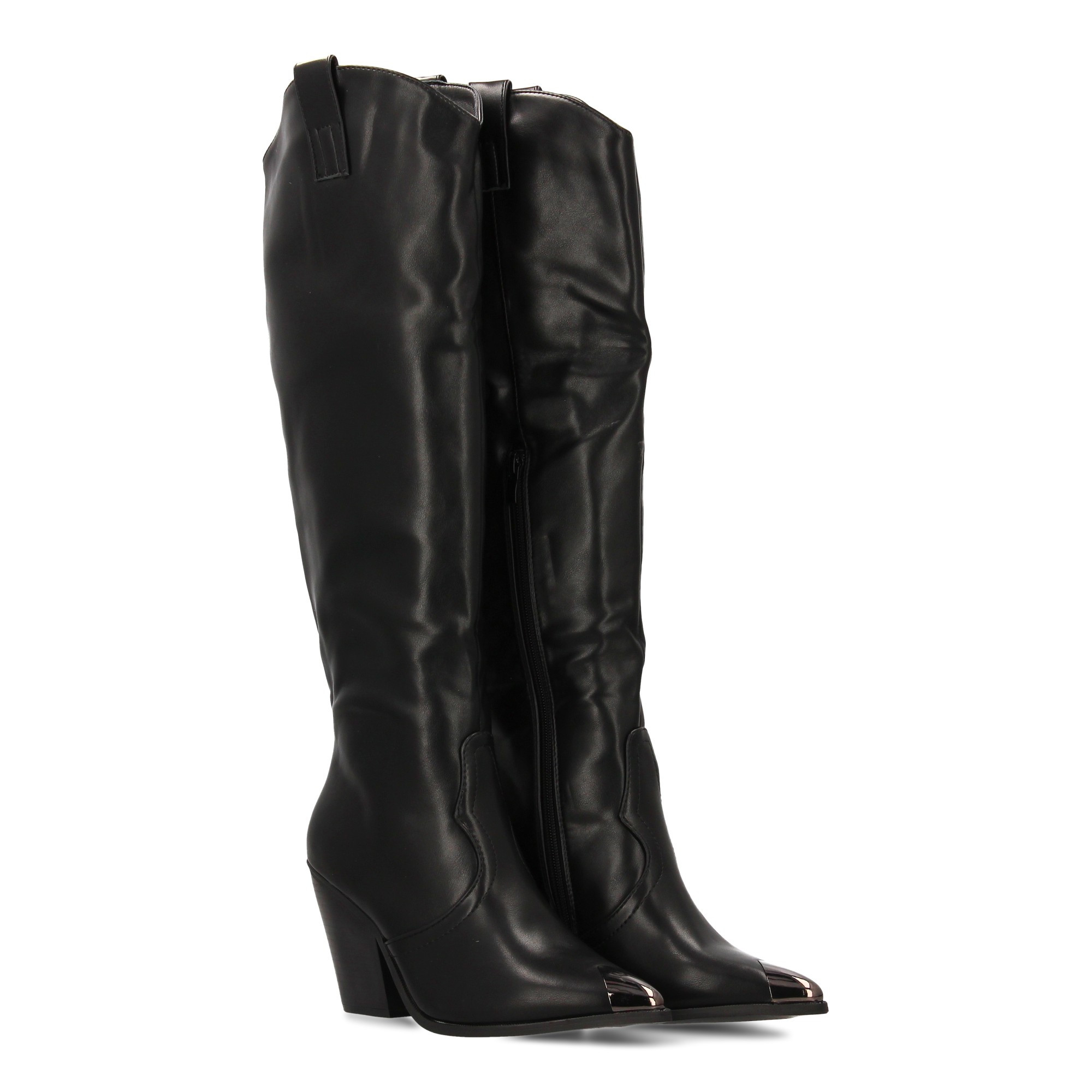 High Heel Boots For Women: Elegant Design, Solid Print, Metallic Toe, Comfortable Heel, And Zipper Closure. Perfect For Fall And Winter