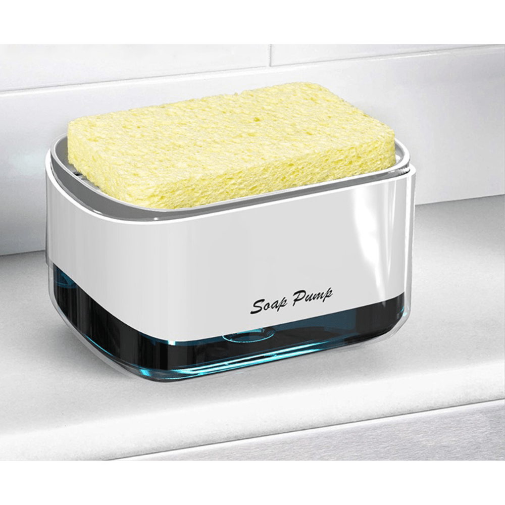 Soap Pump & Sponge Caddy – One-Handed Press Dispenser with Non-Slip Base, Sink Organizer