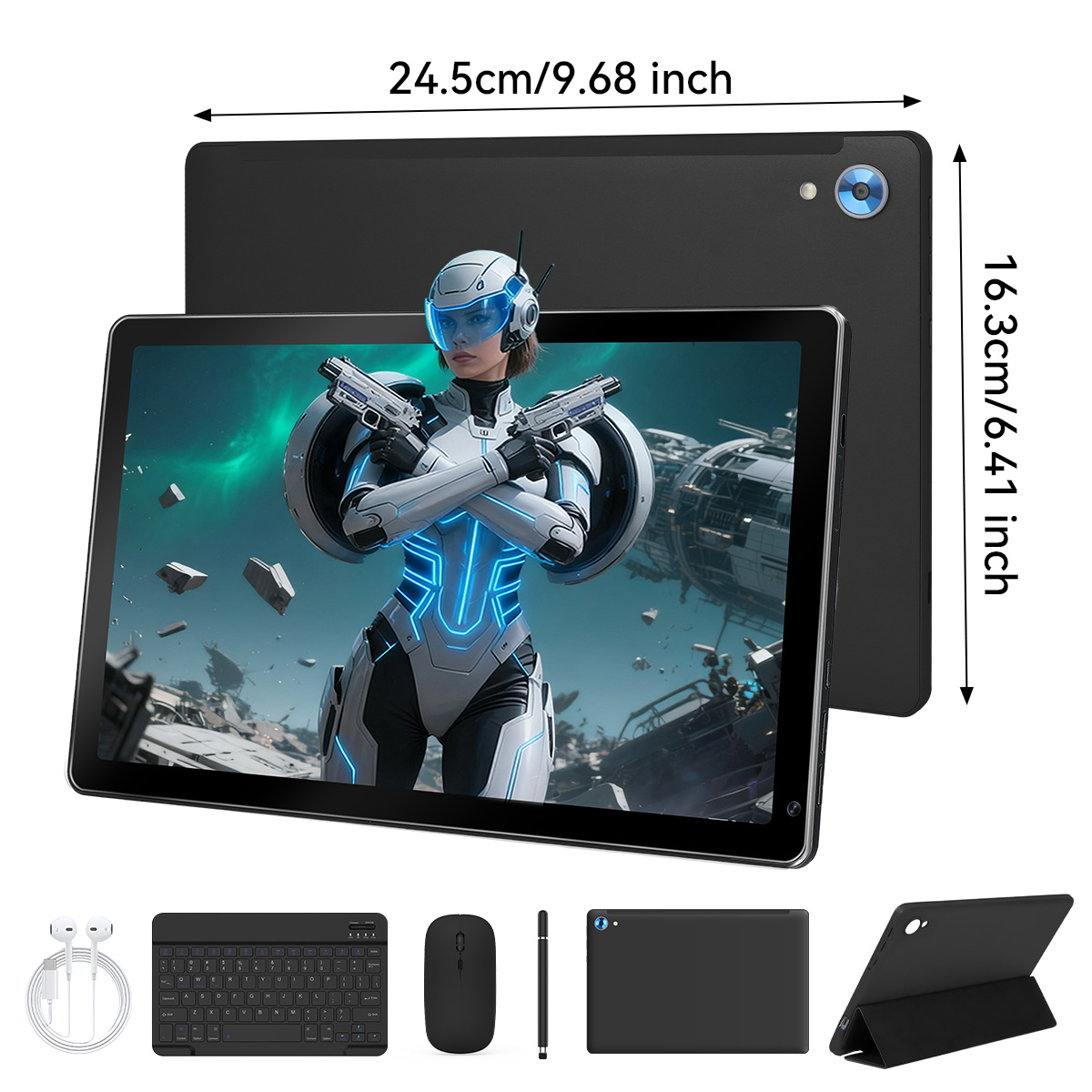 10.1 Inch Android 15 Tablet, Android Tablet, 24 (4+20)GB RAM, 128GB ROM,1TB Expandable, Face lD Unlock, Octa-Core, 5000mAh Battery, 5MP+8MP Dual Cameras, Tablet Only/Tablet with Keyboard,Mouse,Case,Stylus pen, NEWEST Tablet, Christmas gift, Halloween gift, Black