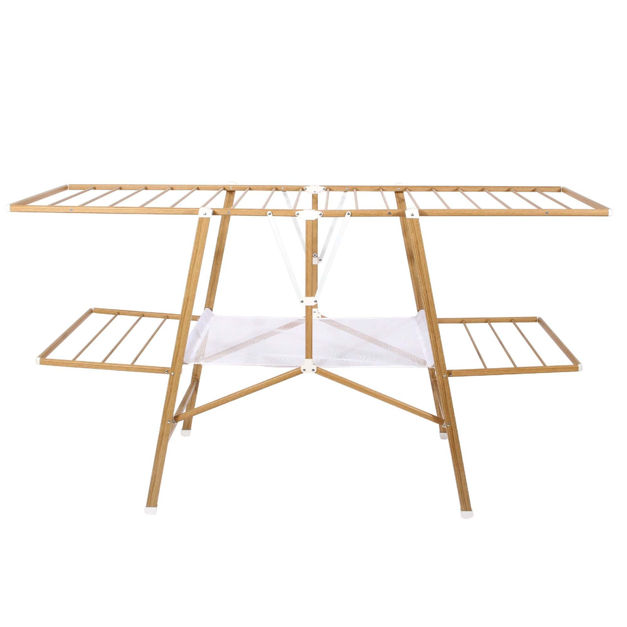 TEMU Tendedero Extensible y Plegable 20M – Secadora Multifuncional de Gran Capacidad, Diseño con de Madera, Estructura de Acero con Barras de Ø9mm,