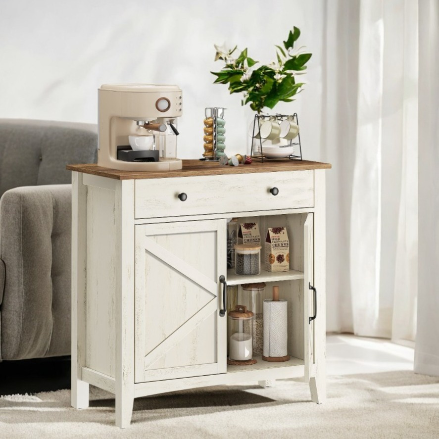 E-shop Aufbewahrungsschrank, 40 x 80 x 80 cm, vintageweiß-honigbraun, Küchenschrank, Sideboard mit Schubladen, Aufbewahrungsschrank mit Türen,