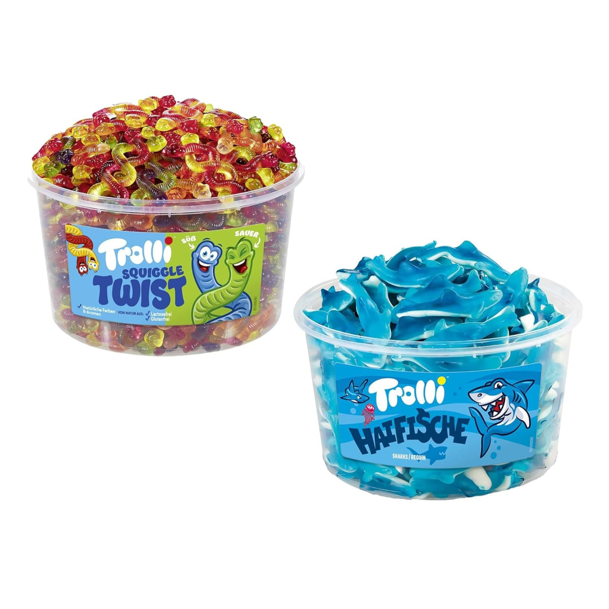 E-shop Trolli Mischpaket 1x Twist und 1x Haifische Dosen im Set für Freunde Party oder Büro Kinder Geburtstag Süßigkeiten