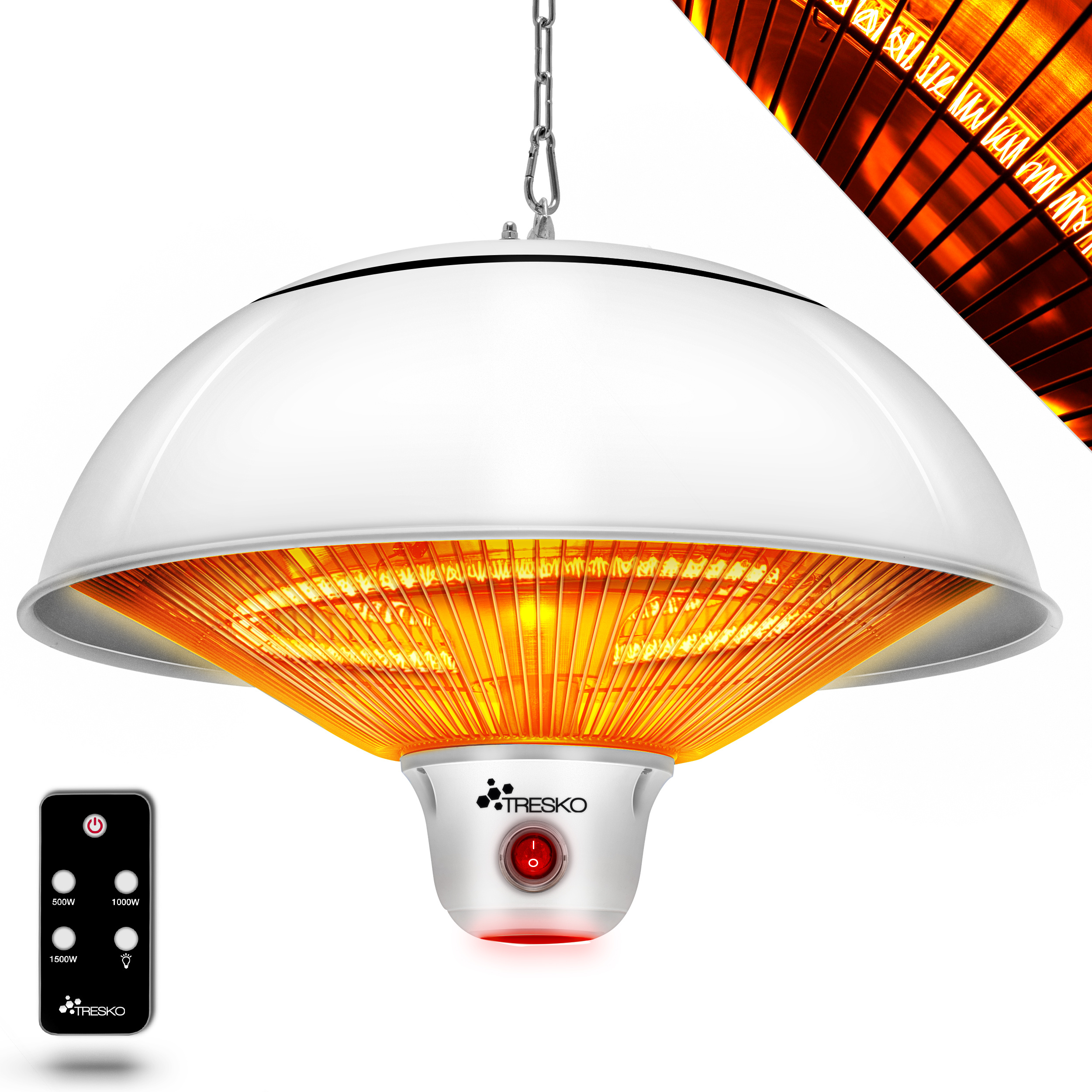 Tresko® Ceiling Heater 1500w With Remote Control | Infrared Electric Heater With 3 Heating Levels | Indoor & Outdoor Terrace Heater | Infrared Heater For Tent, Ceiling, Terrace, Balcony, Outdoor