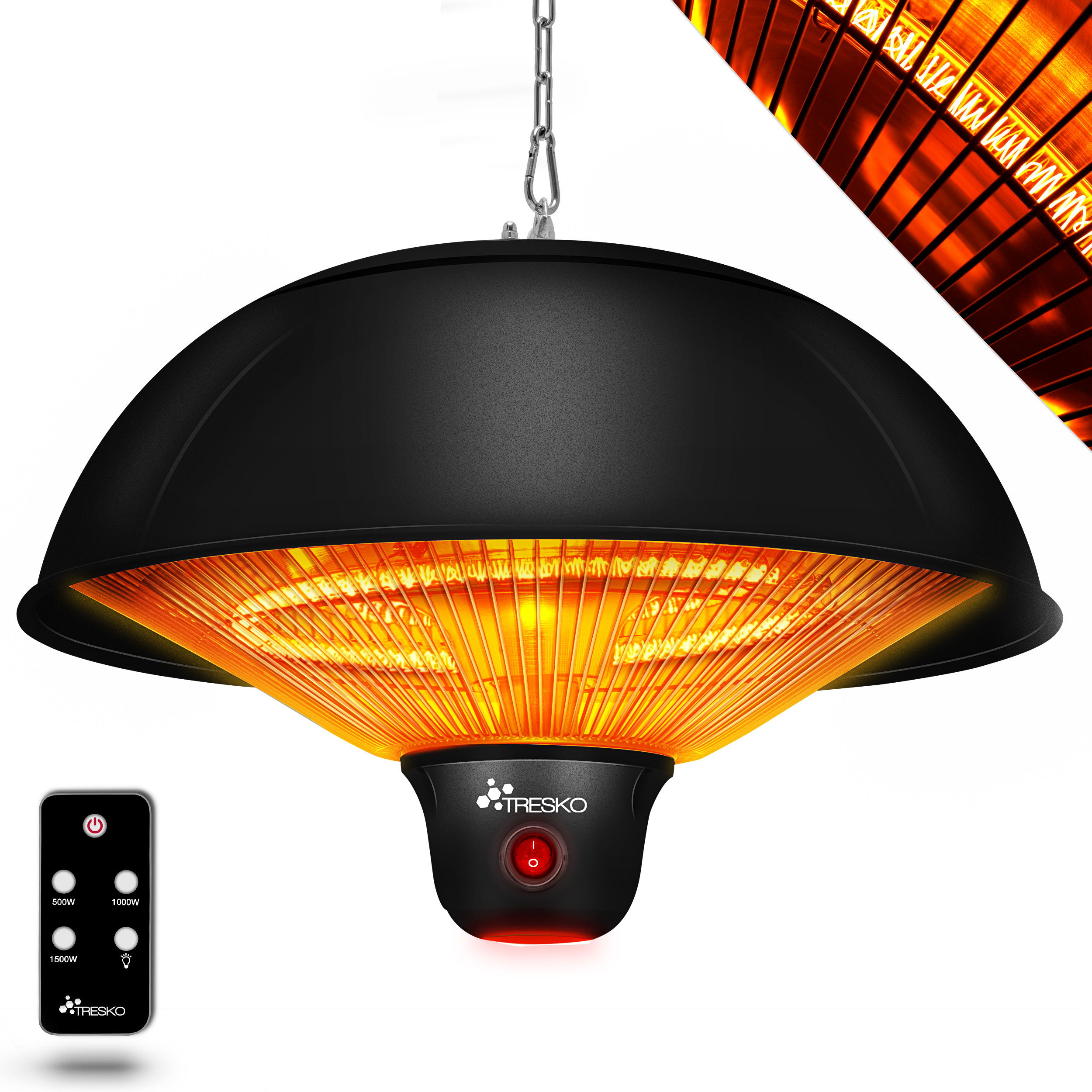 Tresko® Ceiling Heater 1500w With Remote Control | Infrared Electric Heater With 3 Heating Levels | Indoor & Outdoor Terrace Heater | Infrared Heater For Tent, Ceiling, Terrace, Balcony, Outdoor
