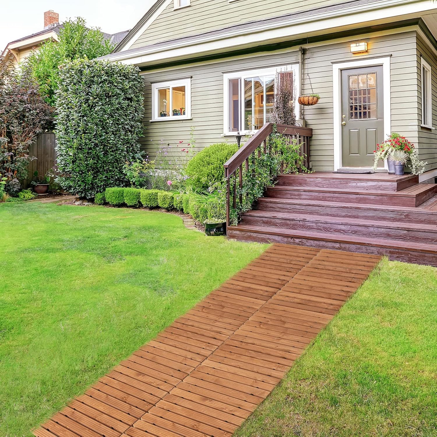 Garden Wood Pathway, Roll Out Outdoor Straight Walkway With Steel Wire