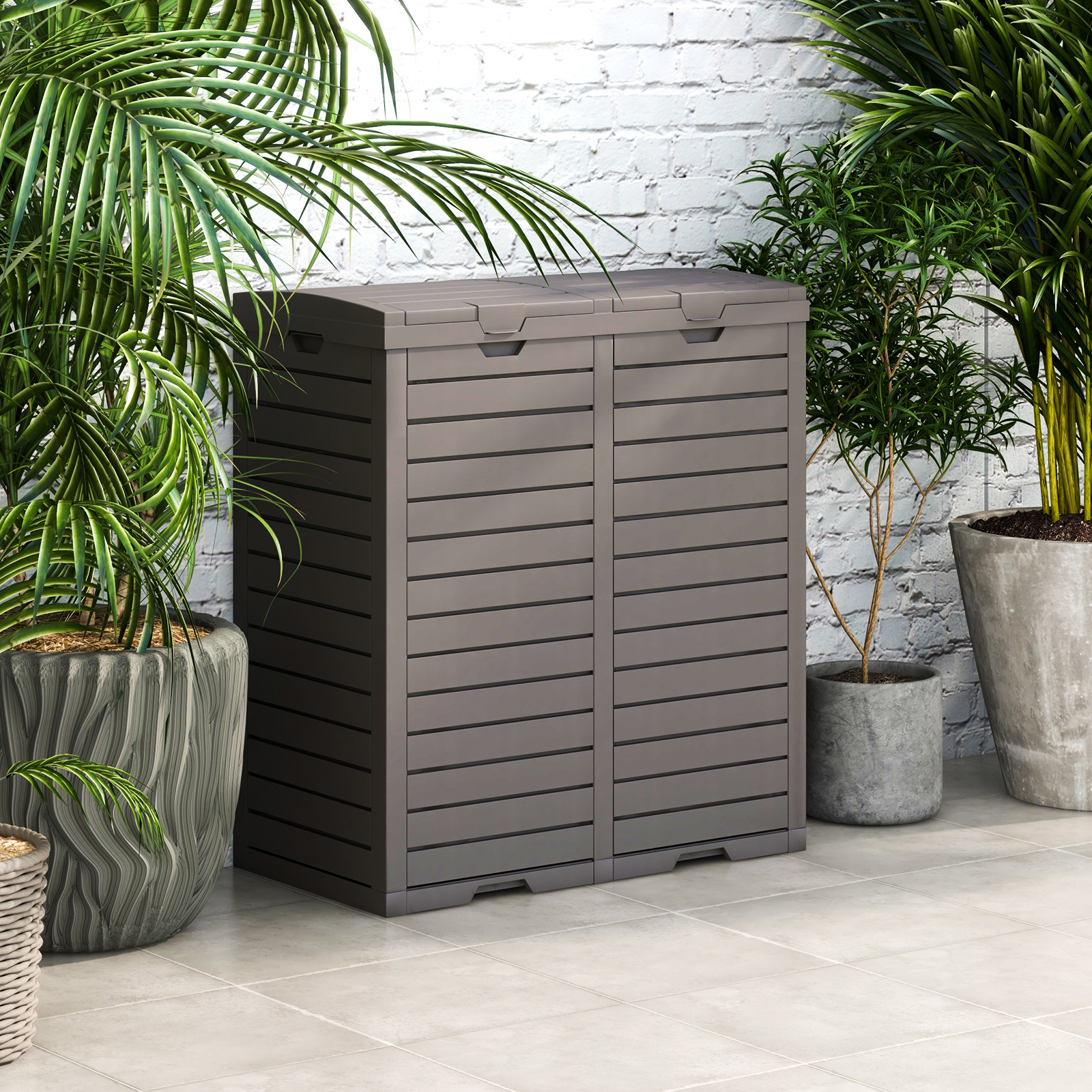 Outdoor Trash Can, Double Bucket Waste Bin With Tiered Lid, Drip Tray, Classified Outside Garbage Bin