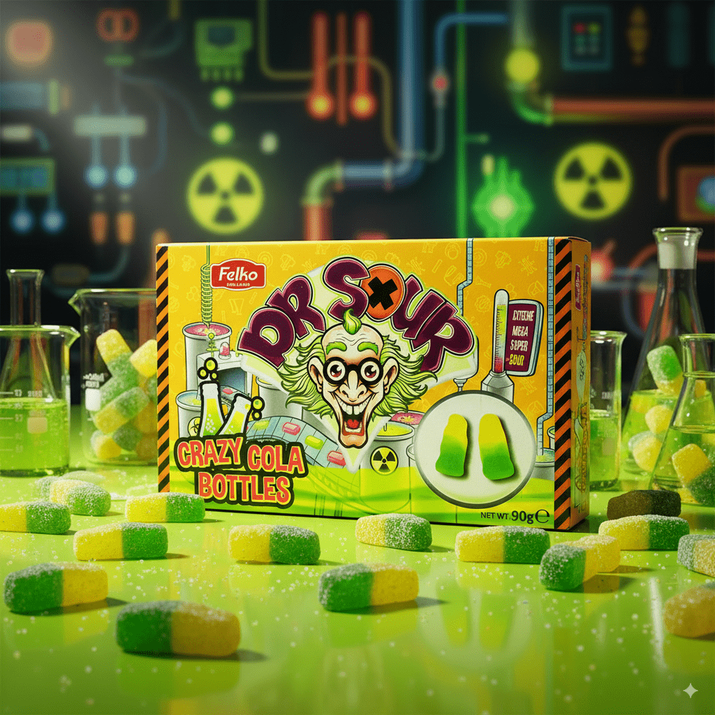 Image of Dr Sour Crazy Cola Bottles 90g | Extremely Sour Cola Bottles | Fruit Gum Candy | Halal
