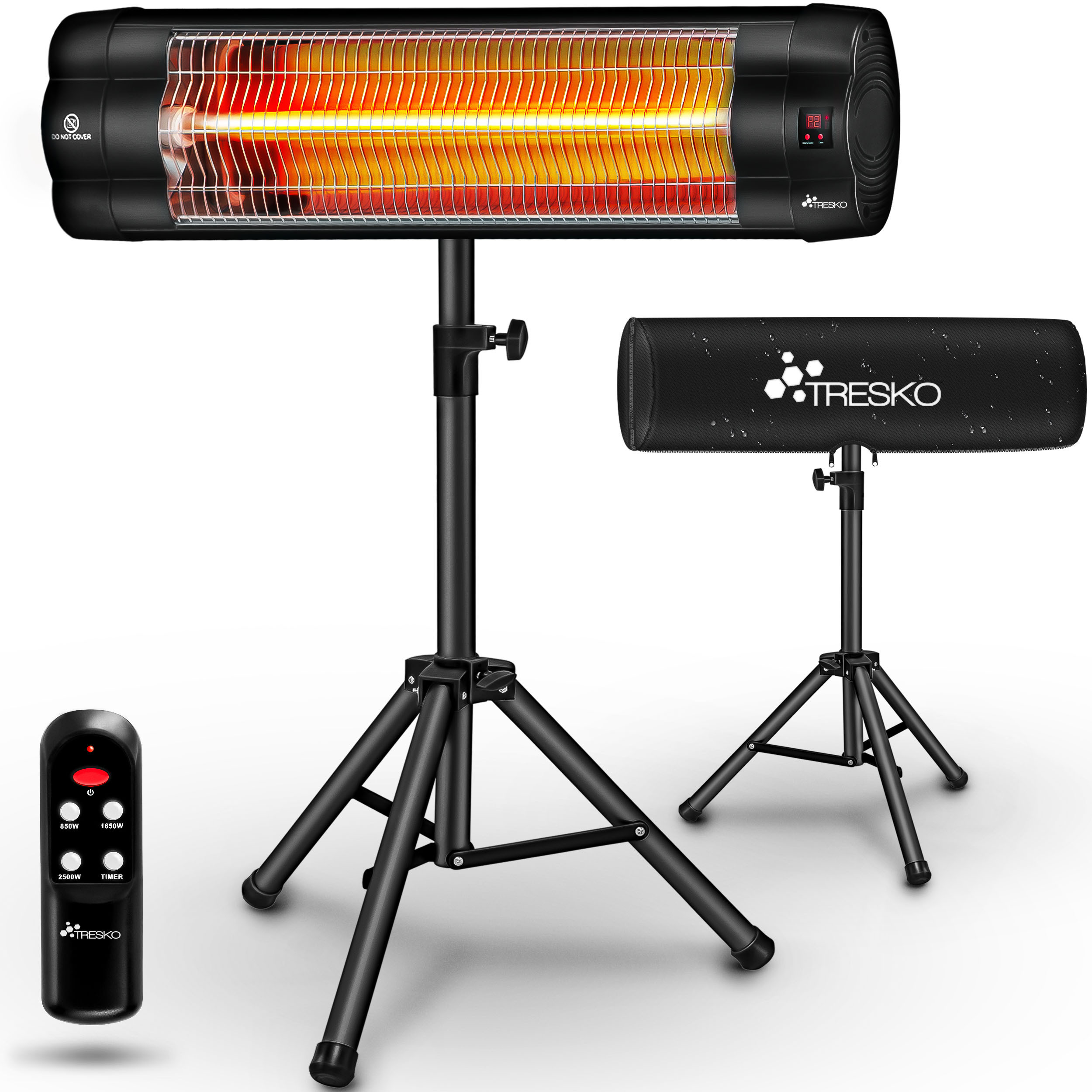 Image of Tresko® Infrared Heater 2500w With Remote Control | Electric Outdoor Terrace Heater With 3 Heat Settings | Indoor & Outdoor Patio Heater | Adjustable Height Infrared Stand Heater For Balcony